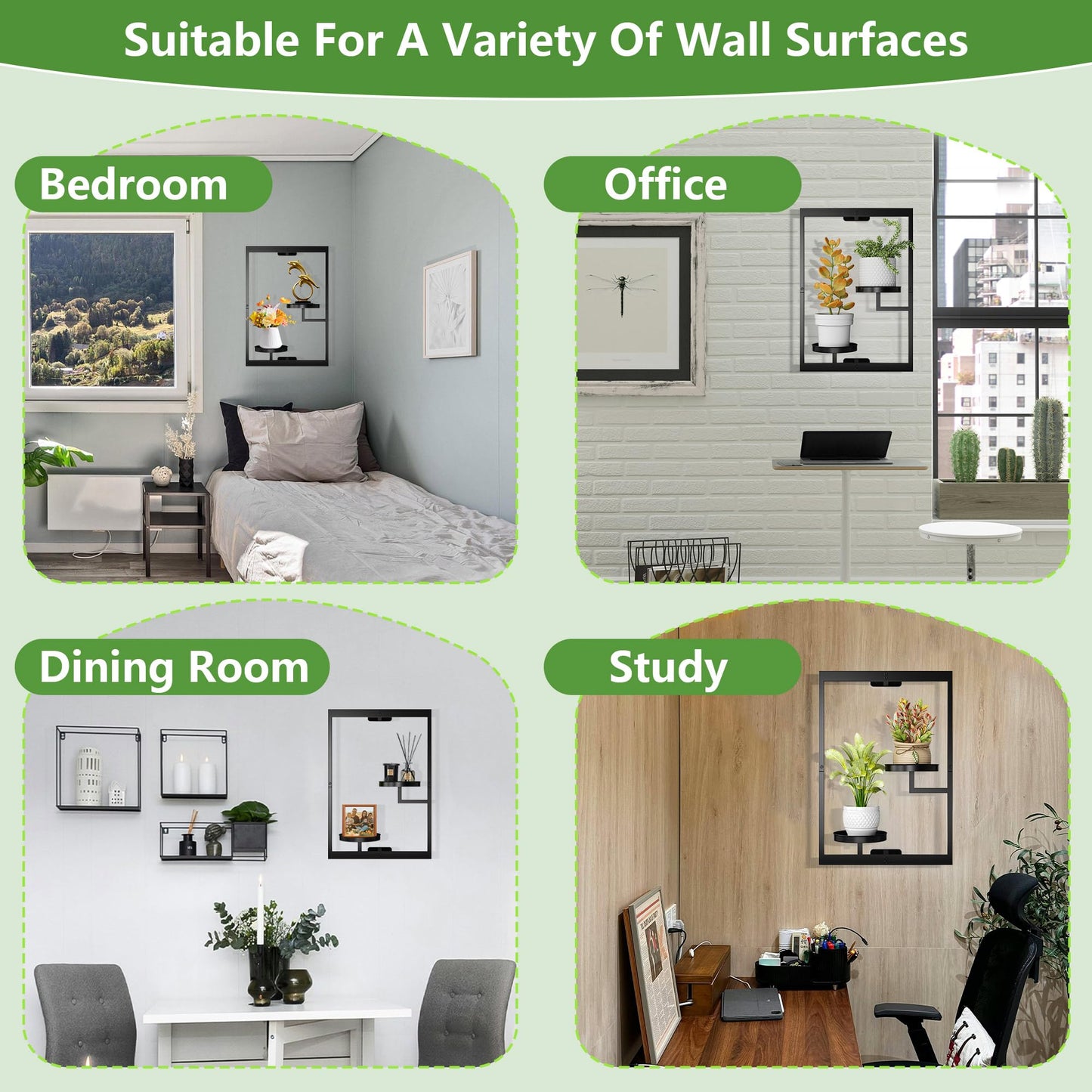 2 Pack Picture Frame Wall Plant Holder, Window Plant Hanger Indoor Wall Mount, Metal Hanging Planter, ATSKIM Flower Stand Floating Shelves Decor for Living Room Balcony (Black)