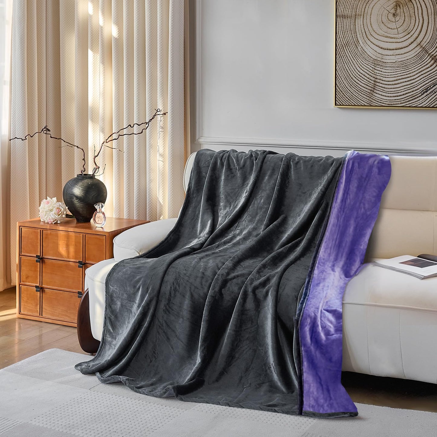 YISURE Waterproof Blanket for Couch Sofa 60x40 inch,Grey/Purple Washable Blankets for Adults Couples or Pets, Reversible Leakproof Protector Bed Cover