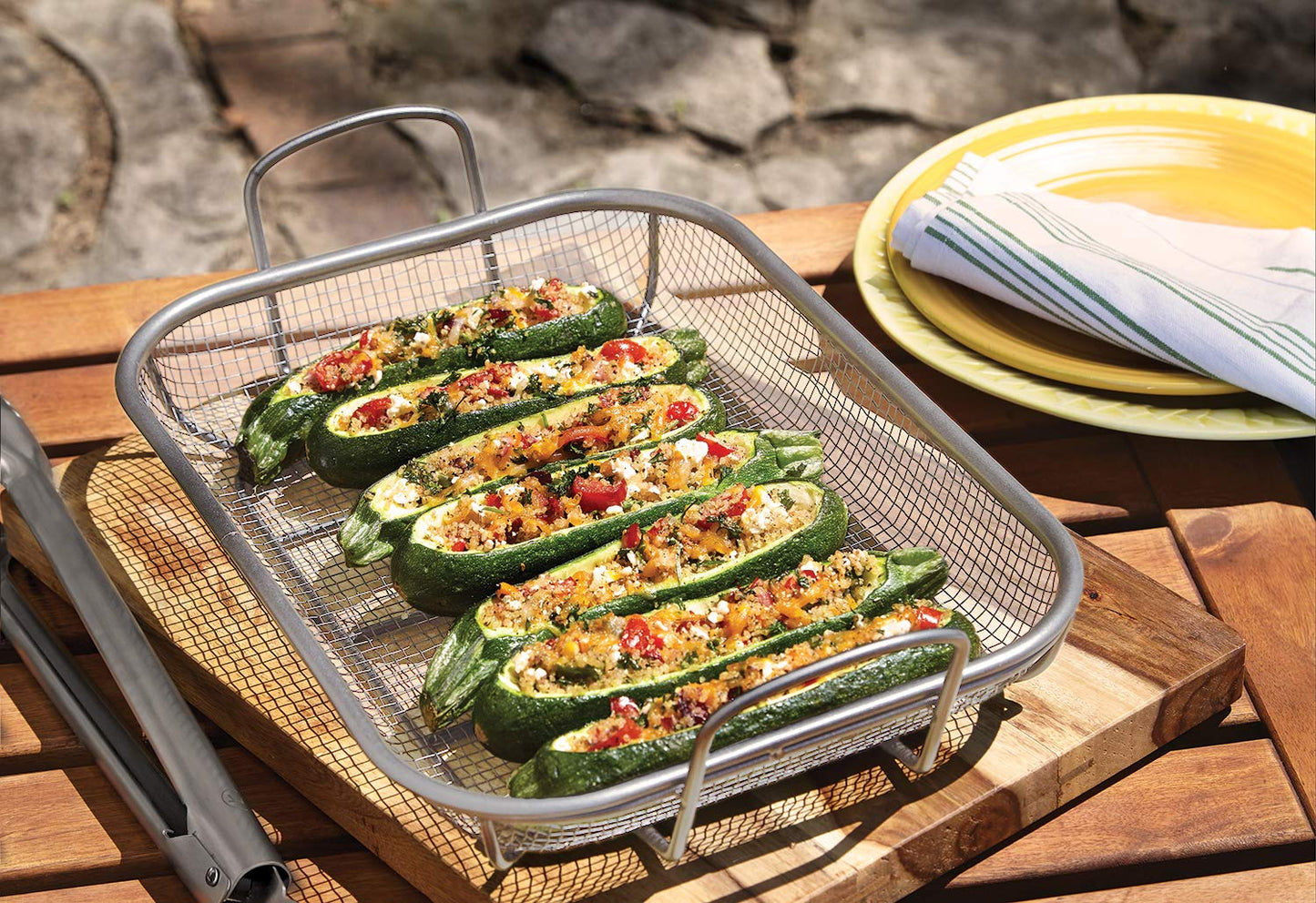 Outset Mesh Grill Roasting Basket with Handles, Stainless Steel, 11" x 16.5" x 4.5"