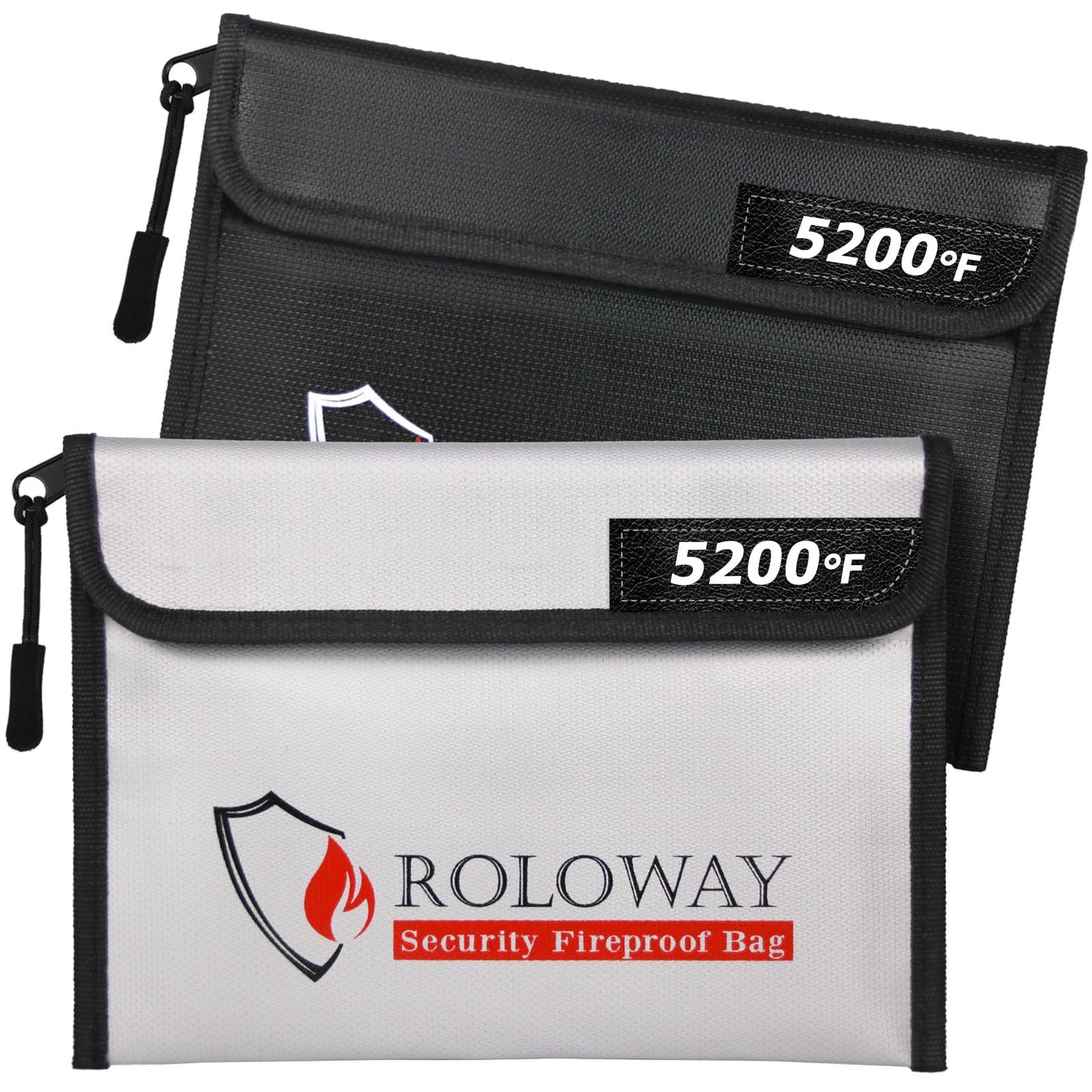 ROLOWAY Fireproof Bag (9.6 x 6.6 inches) 5200°F Heat Insulated, Fireproof Money Bag with Zipper for Cash, Fireproof Safe Bank Bag, Fireproof Money Organizer for Cash (2-Pack)