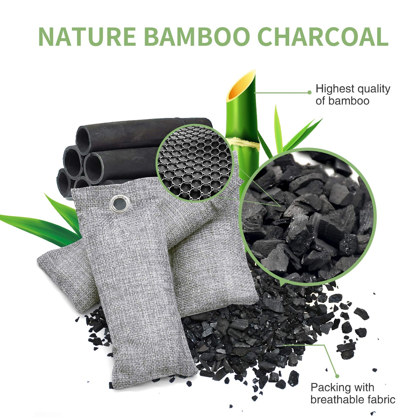 12 Pack Bamboo Charcoal Air Purifying Bag, Activated Charcoal Bags Odor Absorber, Moisture Absorber, Natural Car Air Freshener, Shoe Deodorizer, Odor Eliminators For Home, Pet, Closet (8x50g, 4x200g)