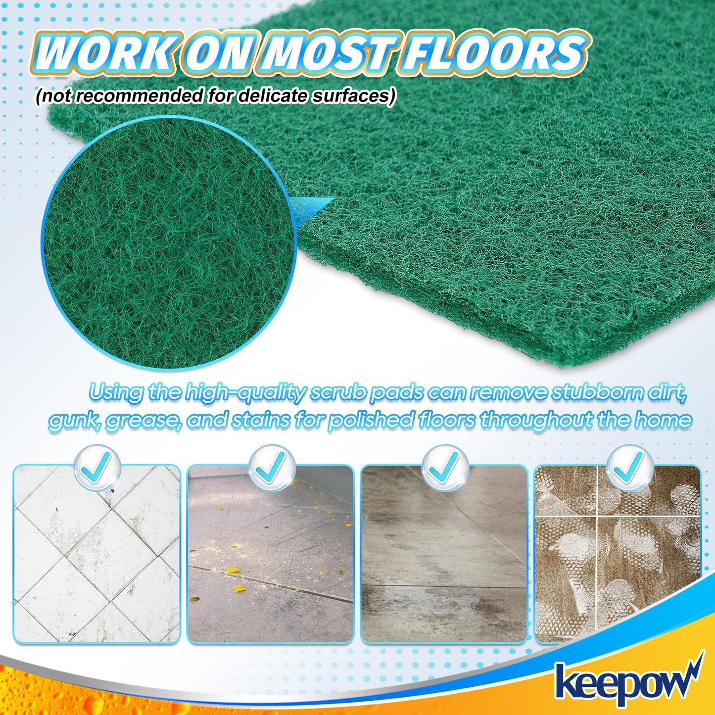 KEEPOW 6 Pack Scrub Mop Pads Replacement Compatible with Libman Freedom Spray Mop, Mop Scrubber Attachment for Floor Cleaning, Fit for Rubbermaid and Turbo & Other 18 Inch Microfiber Mops