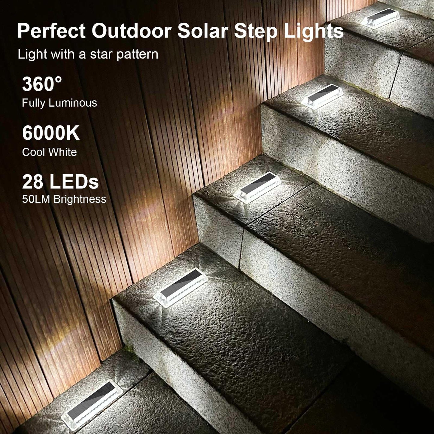 Lacasa Solar Deck Lights, 8 Pack Solar Lights Outdoor Waterproof IP68, Solar Powered Pathway Yard Driveway Step Landscape Lights, LED Lighting 50LM for Garden Path Walkway Stair Patio, Cool White