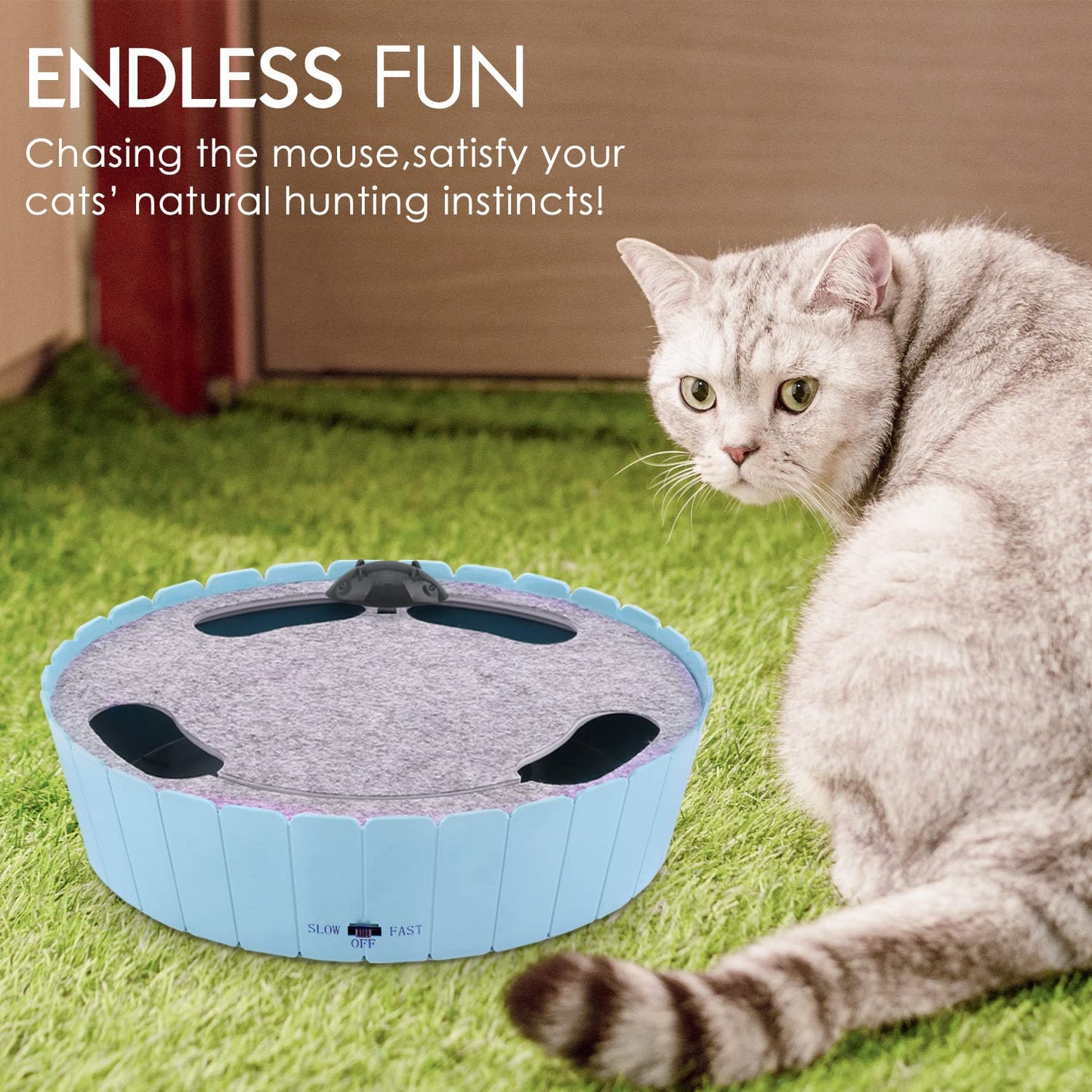 Pawaboo Interactive Cat Toy with Running Mouse, Electronic Motion Cat Toy Automatic Teaser for Indoor Cats, Pop and Play Hide Seek Cat Toy Hunting Mouse for Pet Cat Kitten Play Fun Exercise, Blue