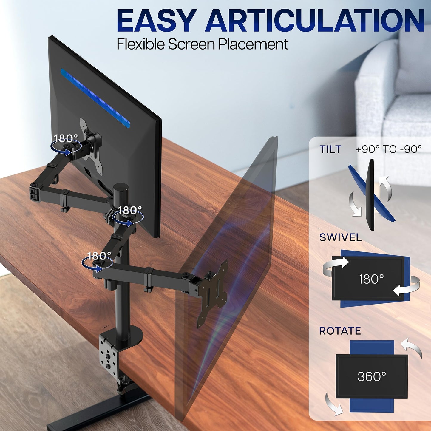 VIVO Dual Monitor Desk Mount, Heavy Duty Fully Adjustable Stand, Fits 2 LCD LED Screens up to 32 inches, Black, STAND-V032