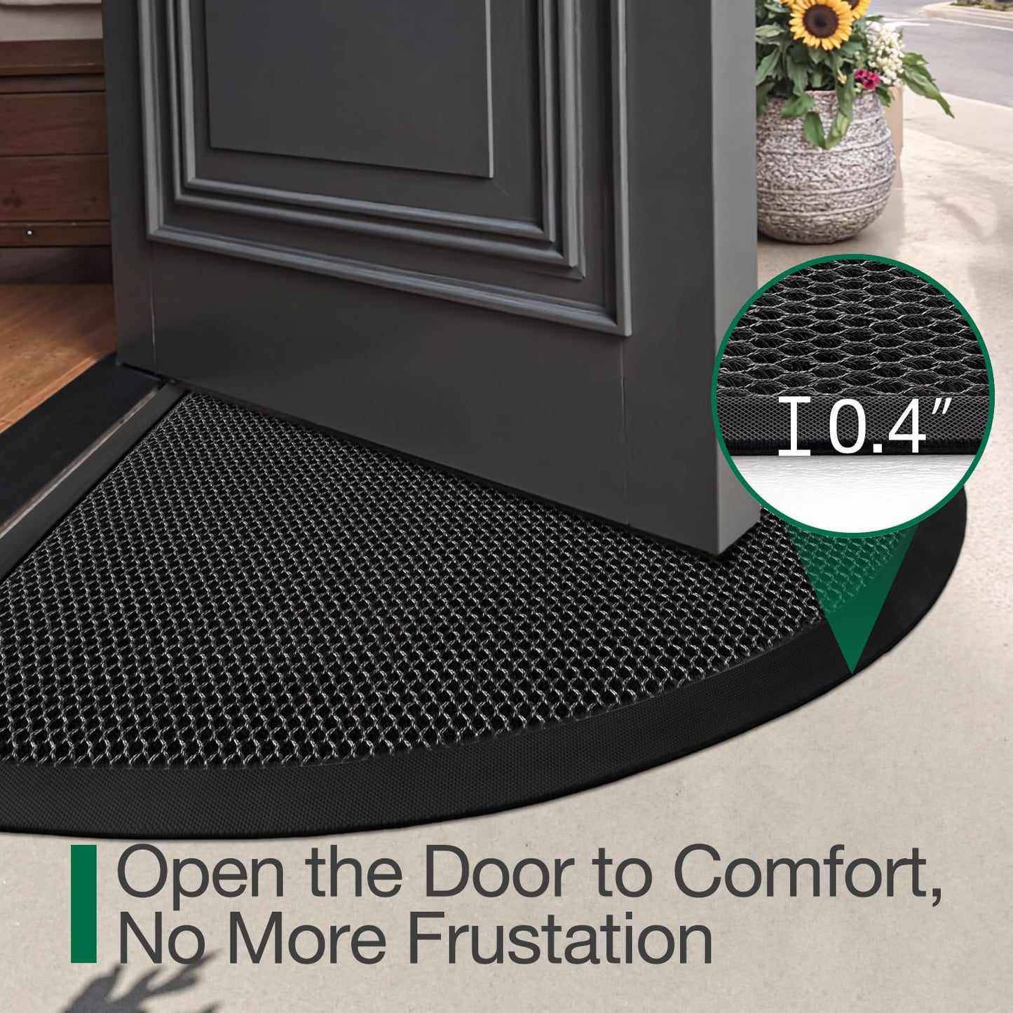 LUMI Front Door Mat for Outside Entrance 24x36, Low Profile Heavy Duty Doormat with Rubber Backing, Durable Stain and Fade Resistant Dirt Trapper Mats, Black