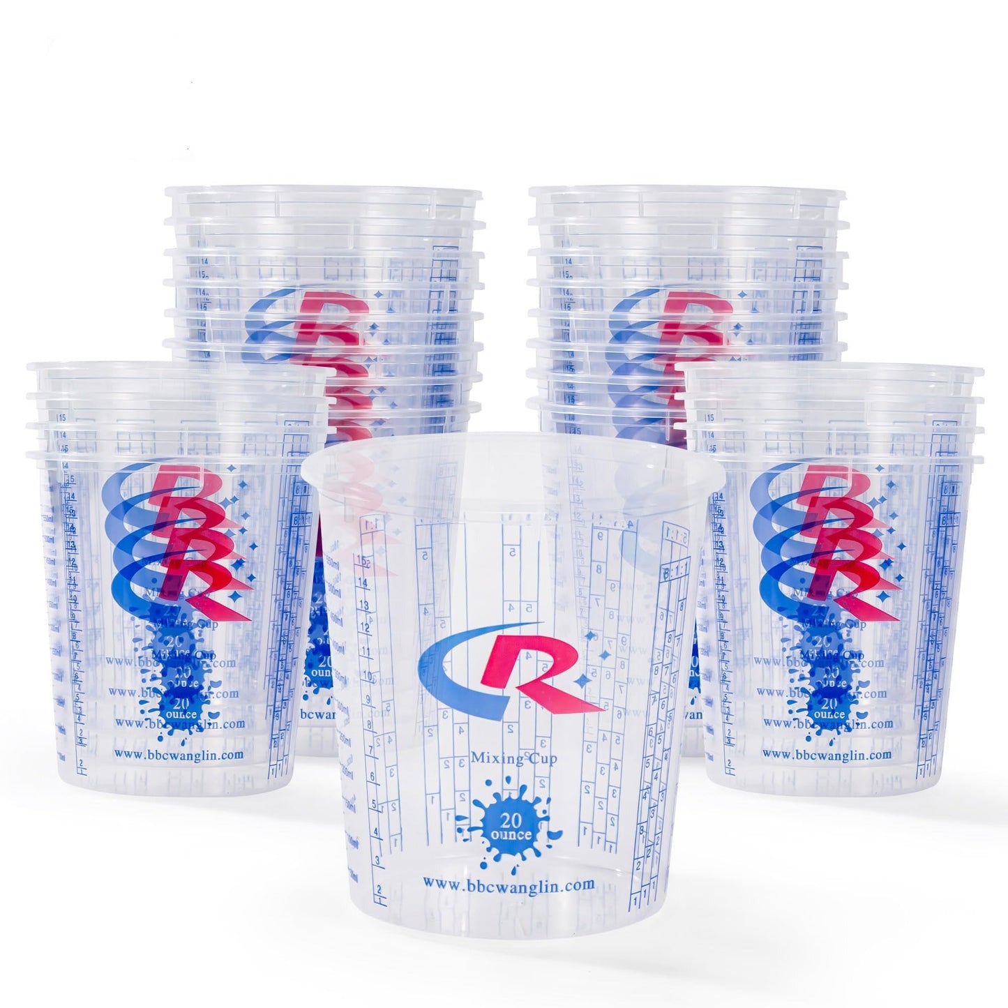 CR CHRWLIN 36Pack Paint Mixing Cups with 12 Lids, 20oz(680ml) Disposable Crystal Clear Plastic Cups with Measurement Marks, Leak-Proof for Automotive Paint, Epoxy Resin, DIY, Studio & Industrial Use