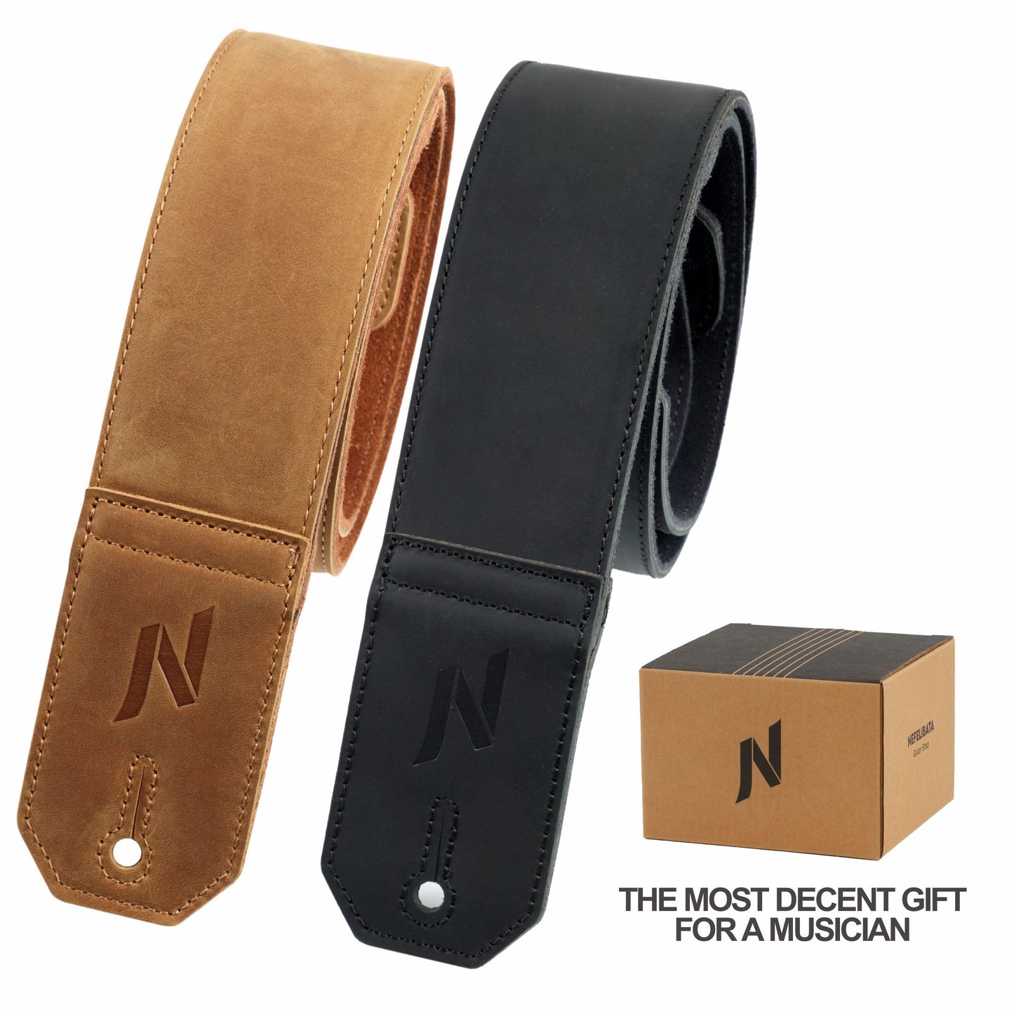 Nefelibata Guitar Strap, 2.3-inch Wide Full Grain Leather Guitar Straps with Soft Padding for Bass, Electric and Acoustic Guitars (Yellow)
