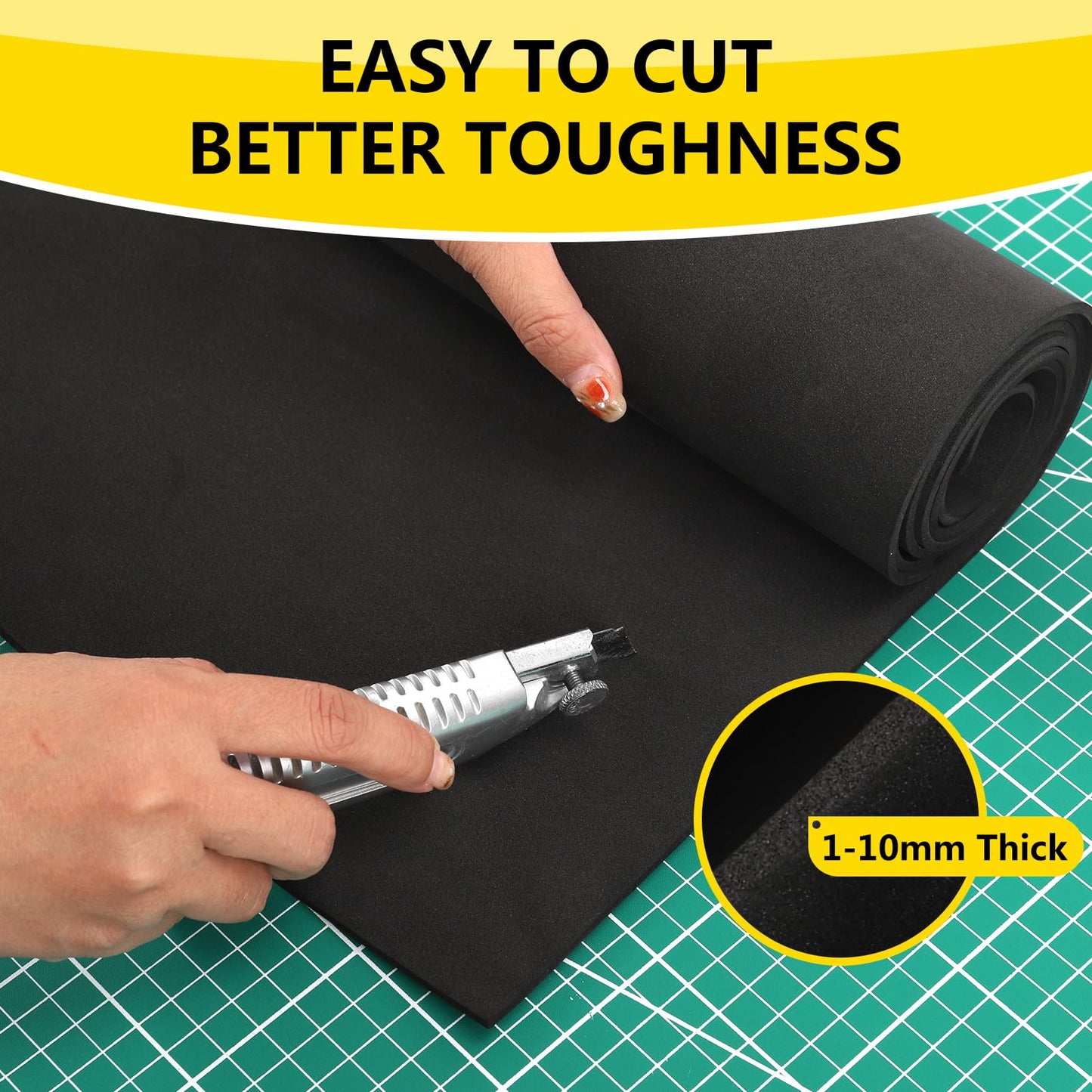 Do²ping 2-Pack Black EVA Foam Sheets, 6mm Thick Premium Foam Sheets for Crafts, 49"x13.9" High Density 86kg/m3 EVA Foam for Cosplay Costume, DIY Projects (2PCS 6mm Black)