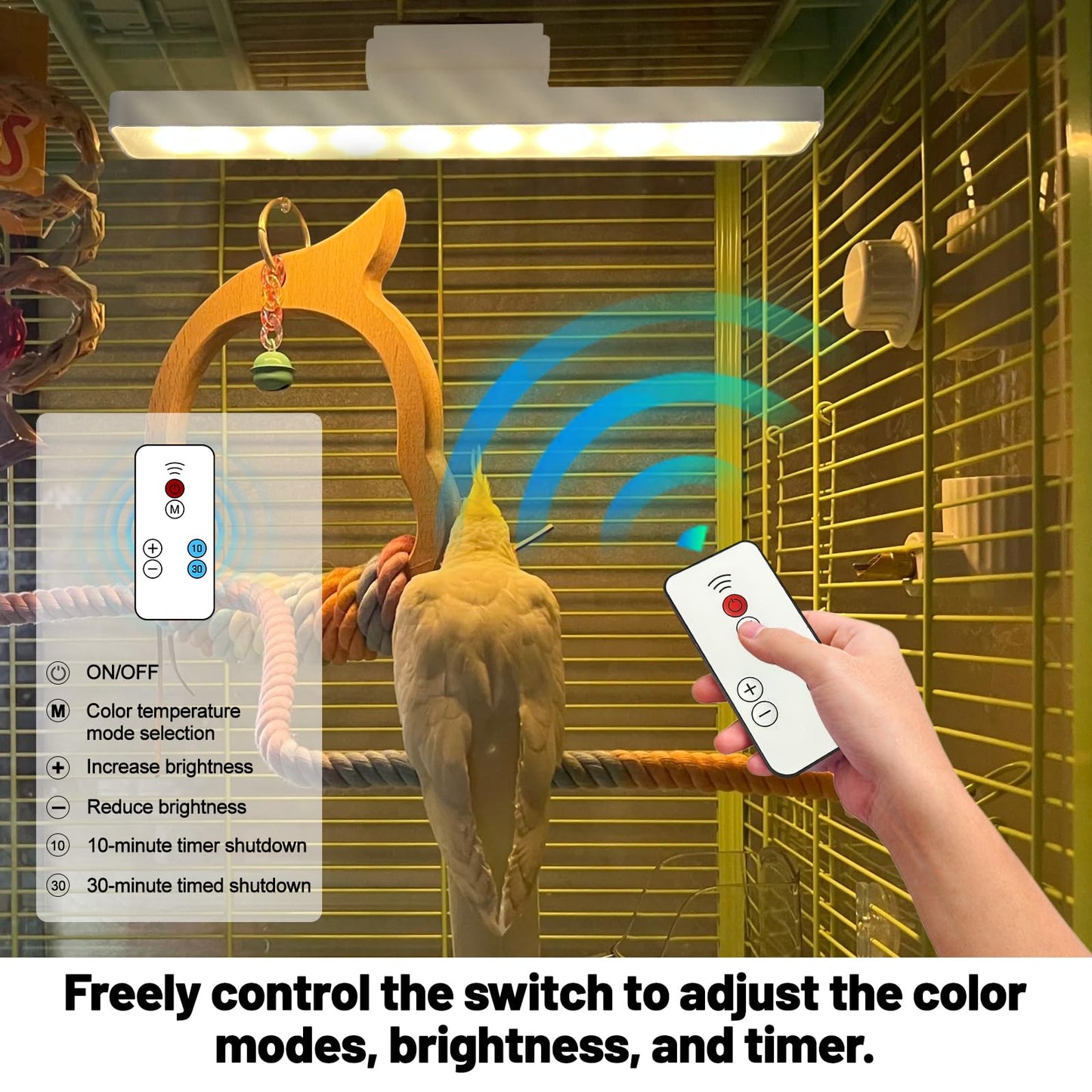 KFPSHLQE Bird Lighting, Bird Cage Light, Stepless Dimming Timed Light Off, Dual Use, Three Adjustable Color Temperatures, for Pet Cage