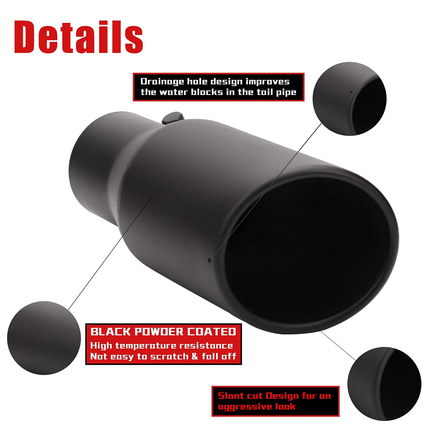 3 Inch Black Exhaust Tip, Richeer Universal 3" Inside Diameter Diesel Exhaust Tailpipe Tip, 3 x 4.5 x 9 Clamp On Design with Ball End L Wrench