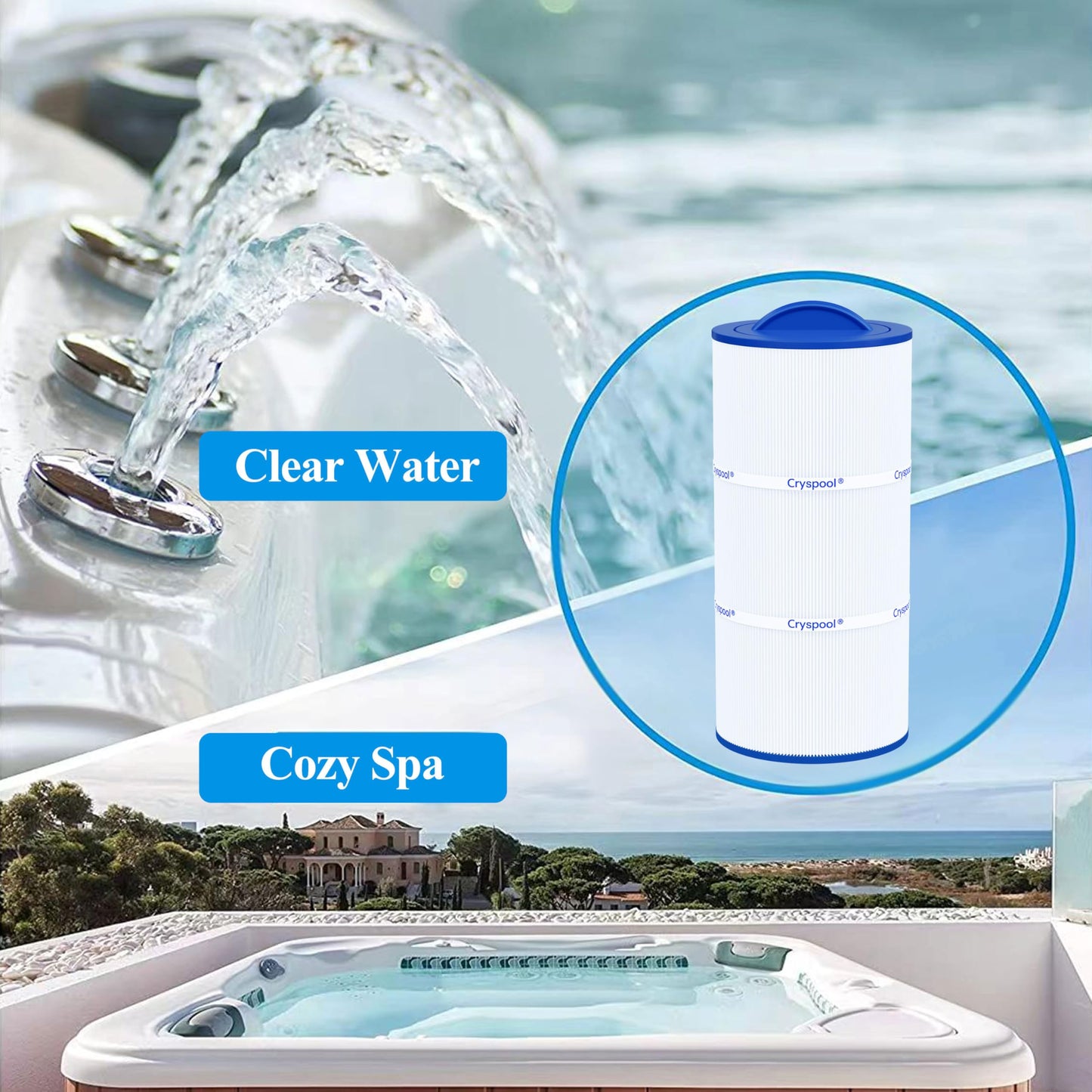 Cryspool 08010 Filter Compatible with Caldera Utopia 73722,1039607, C-8399, PCD100W, FC-3965, 100 Sq. Ft Spa Filter Cartridge, 1 Pack