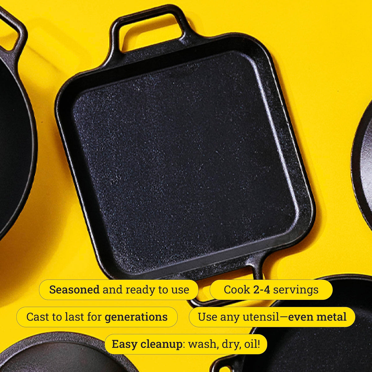 Lodge Bold 12 Inch Seasoned Cast Iron Square Griddle with Loop Handles, Design-Forward Cookware