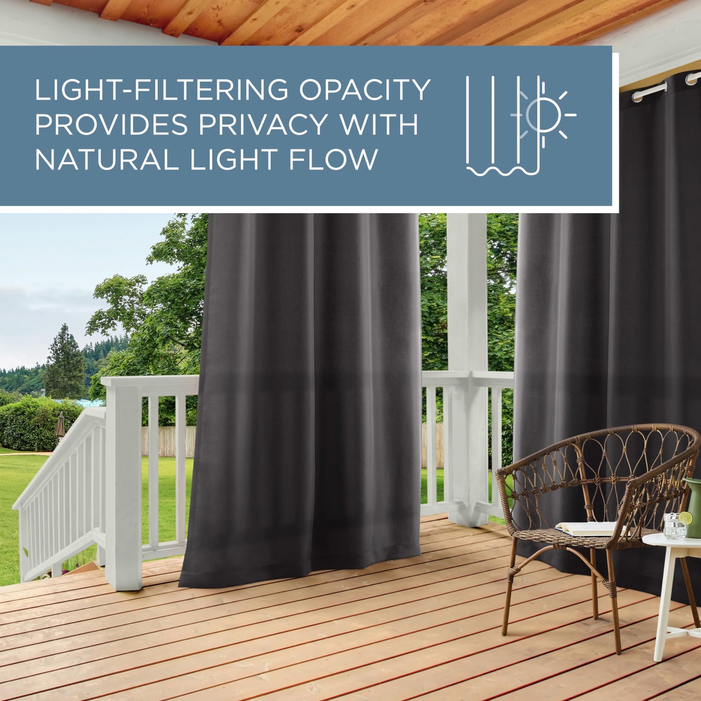 Exclusive Home Curtains Indoor/Outdoor Solid Cabana Grommet Top Curtain Panel Pair, Charcoal, 54x96, 2 Piece