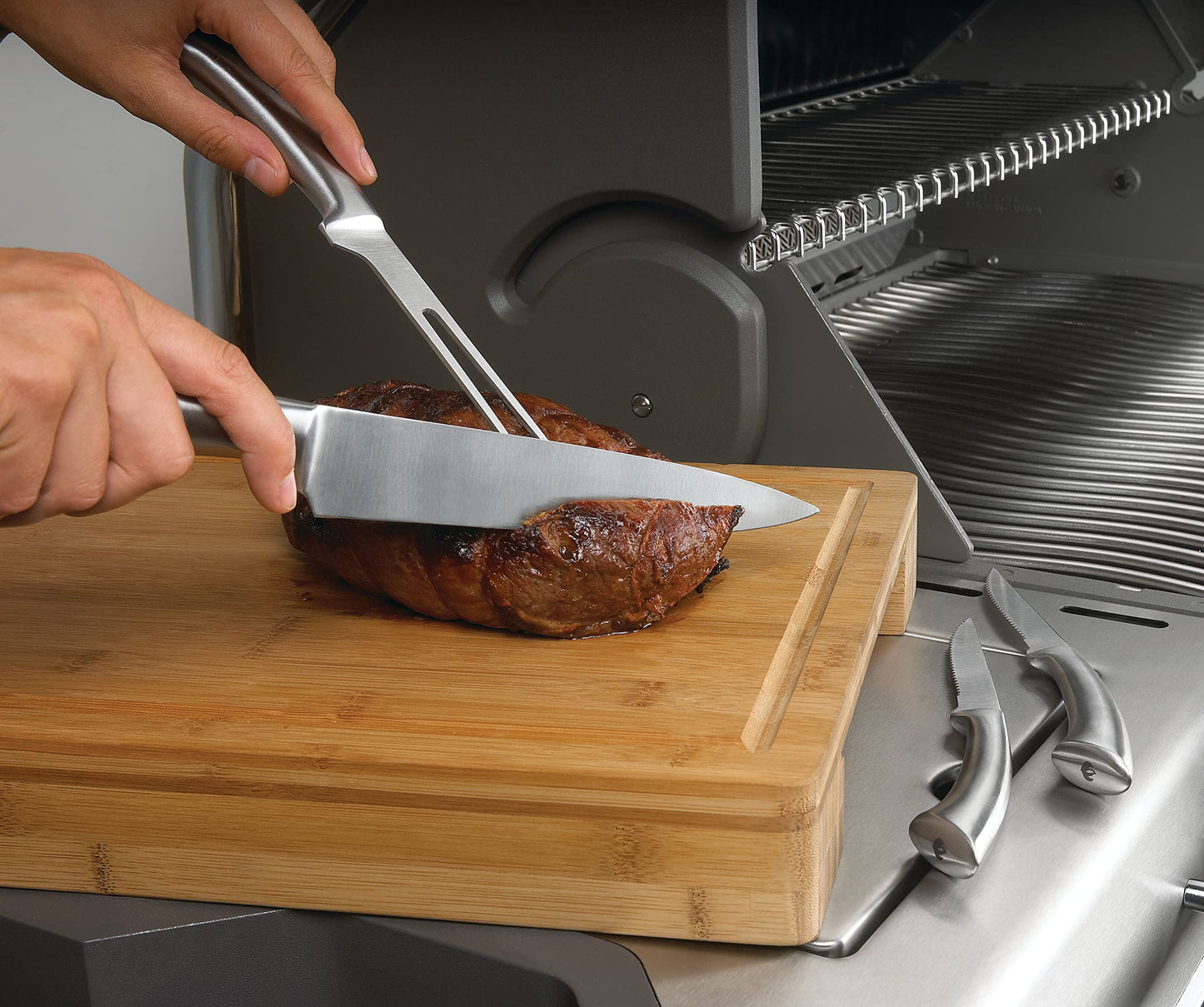 Napoleon Pro Bamboo Cutting Board with Stainless Steel Bowls – 70012 – Naturally Anti-Microbial Cutting Board with Two Stainless Steel Bowls, Chopping and Carving Meat, Multi, One Size