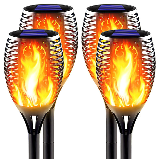 Awethone Solar Tiki Torches with Flickering Flame, Large Size Ultra-Bright Outdoor Torch Light with Auto On/Off, IP65 Waterproof Landscape Lighting Decor for Garden, Patio, Yard, Pathway | 4-Pack
