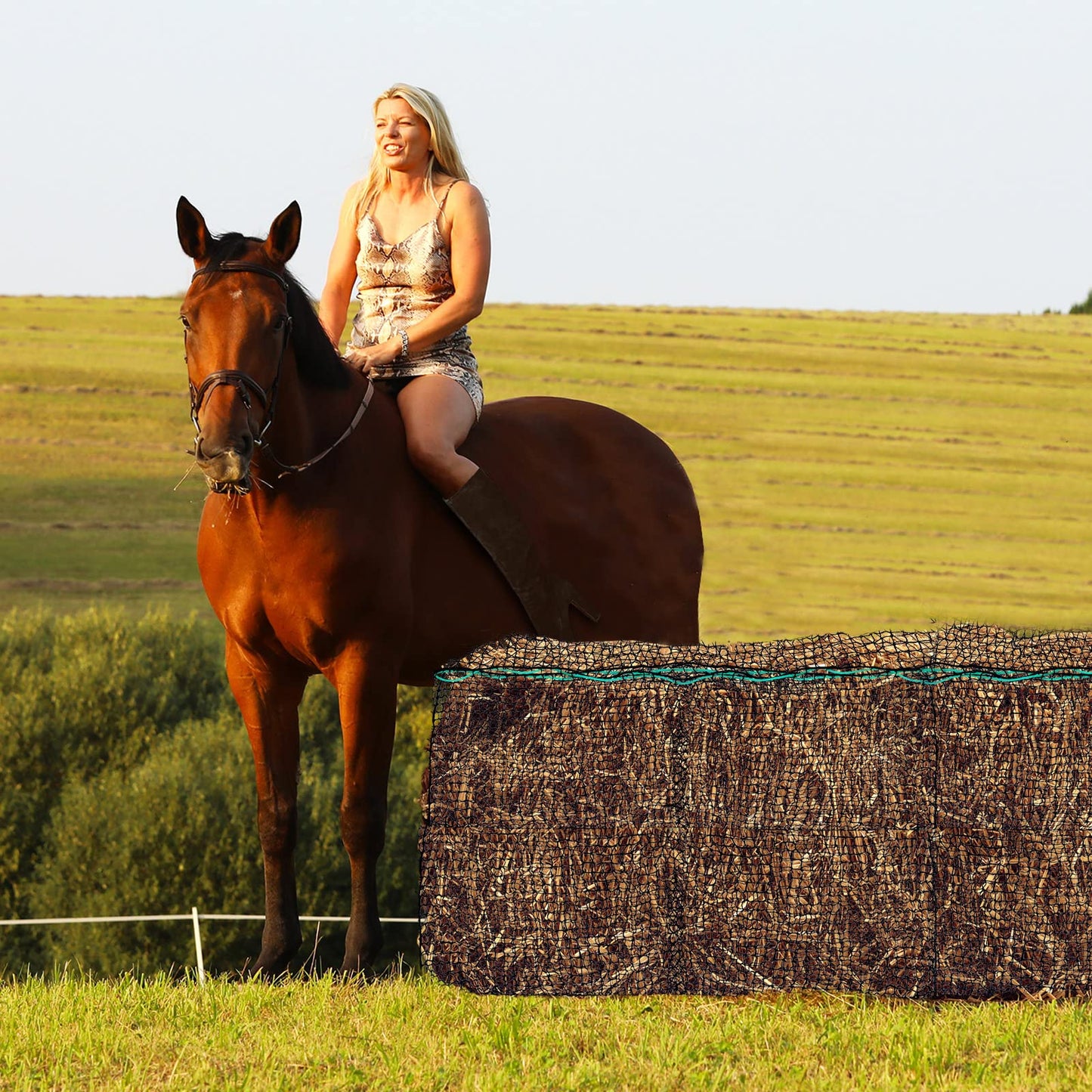 Riakrum 2 Pcs Square Bale Hay Net 5 mm Thick 47 x 20 x 20 Inch Black Large Bale Net Whole Slow Feeder Hay Bags Horse Full Hay Net Feeding Supplies for Horse Mule Goat Cattle Feed