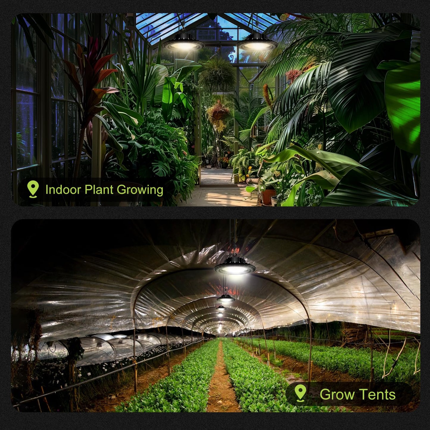 AJABotanics 100W Hanging LED Grow Light for Indoor Plants, Full Spectrum UFO Lamp, IP65 Waterproof, 9.8 ft Cord with On/Off Switch, Smart Plug Compatible for Hydroponics, Greenhouse, Grow Tent