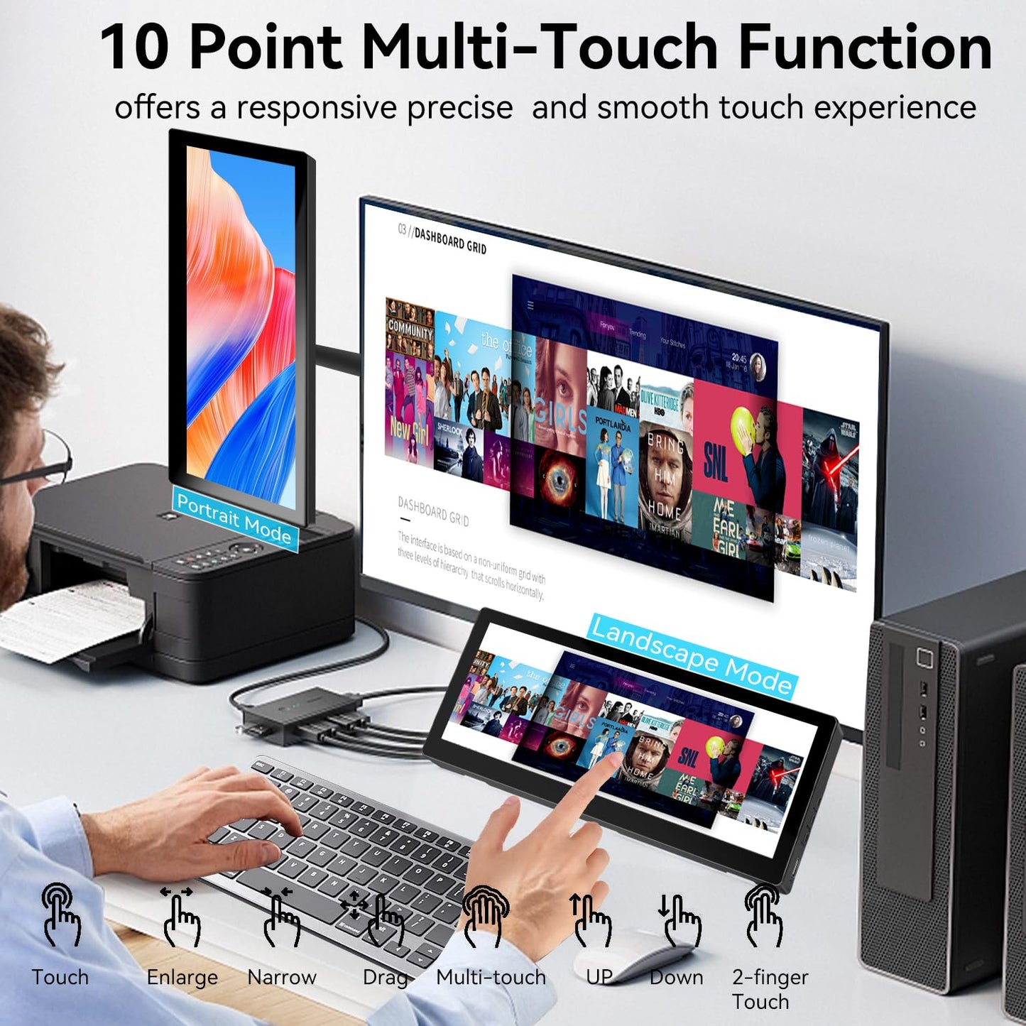 10.3'' Small Touchscreen Monitor, 400cd/m², VESA, IPS Stretched Bar LCD Mini Travel Touch Display 1920 * 720 HDMI USBC, Portable Touch Screen for Laptop Computer Windows Aida64 GPU CPU RAM Monitoring