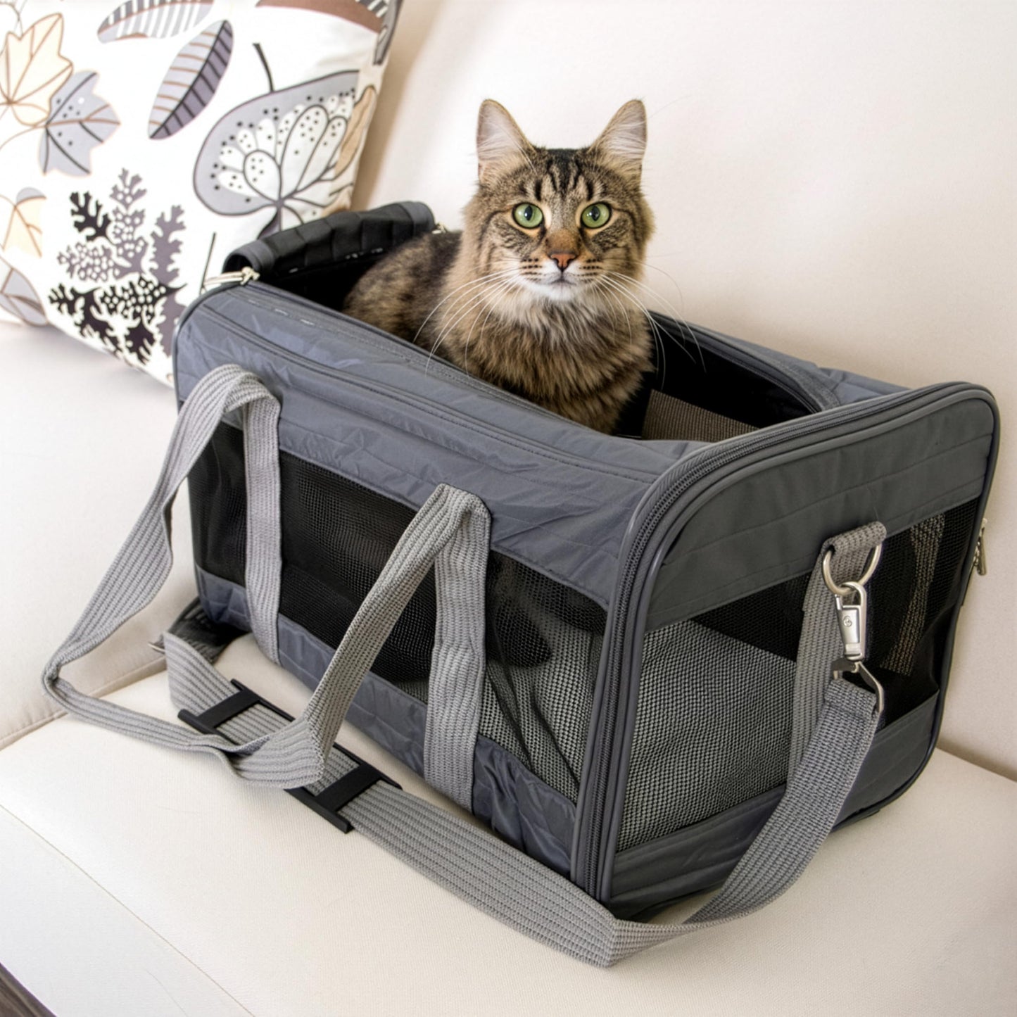 Sherpa Original Deluxe Travel Bag Pet Carrier, Airline Approved & Guaranteed-On-Board - Mesh Panels & Spring Frame, Locking Safety Zippers, Machine Washable Liner - Charcoal Gray, Medium