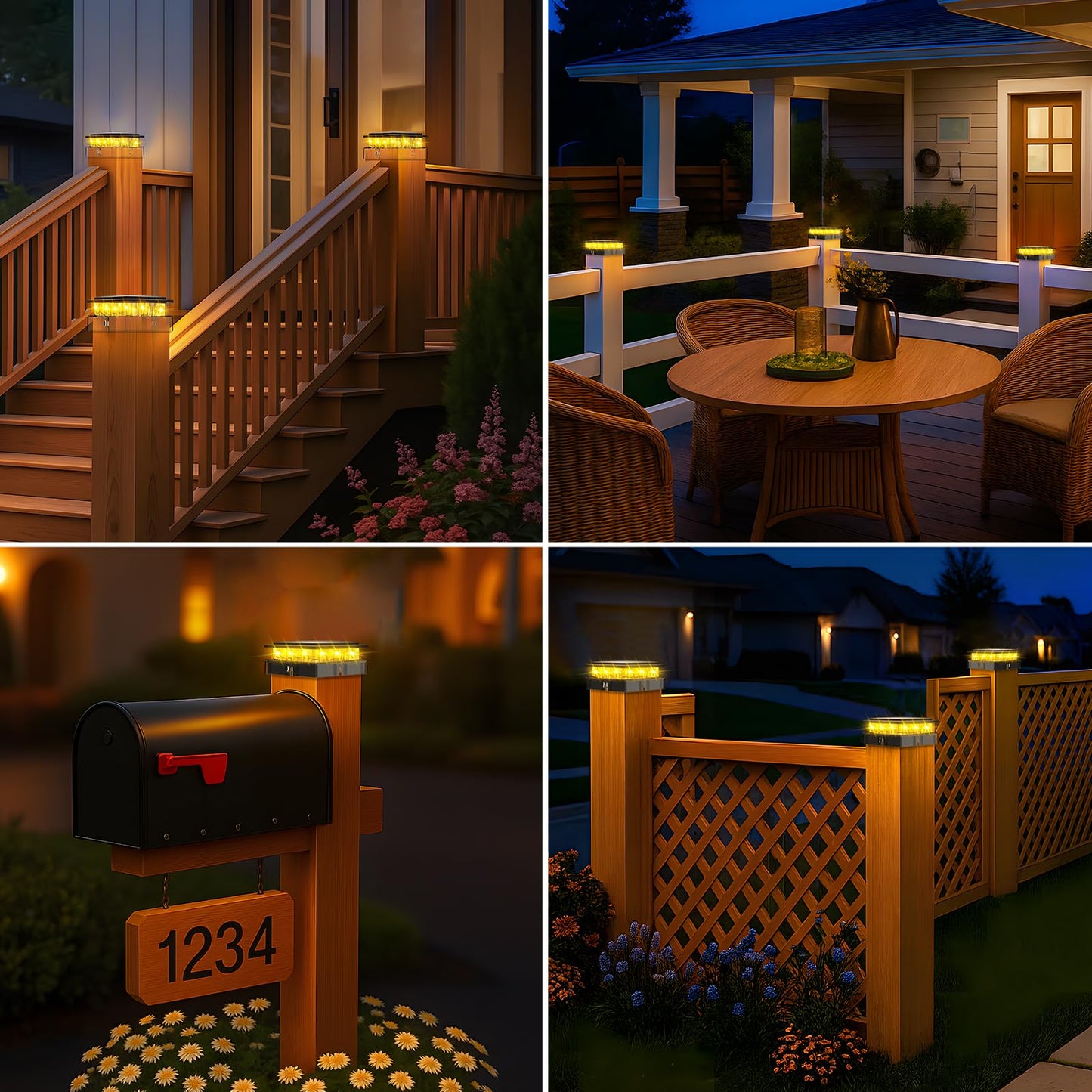 kolpop 4x4 Solar Post Cap Lights,Warm White Bright Outdoor Fence Post Solar Lights,IP65 Waterproof Desk Post Solar Light for Patio Garden Porch Fence Deck Wooden/Vinyl Posts,Black 12 Pack