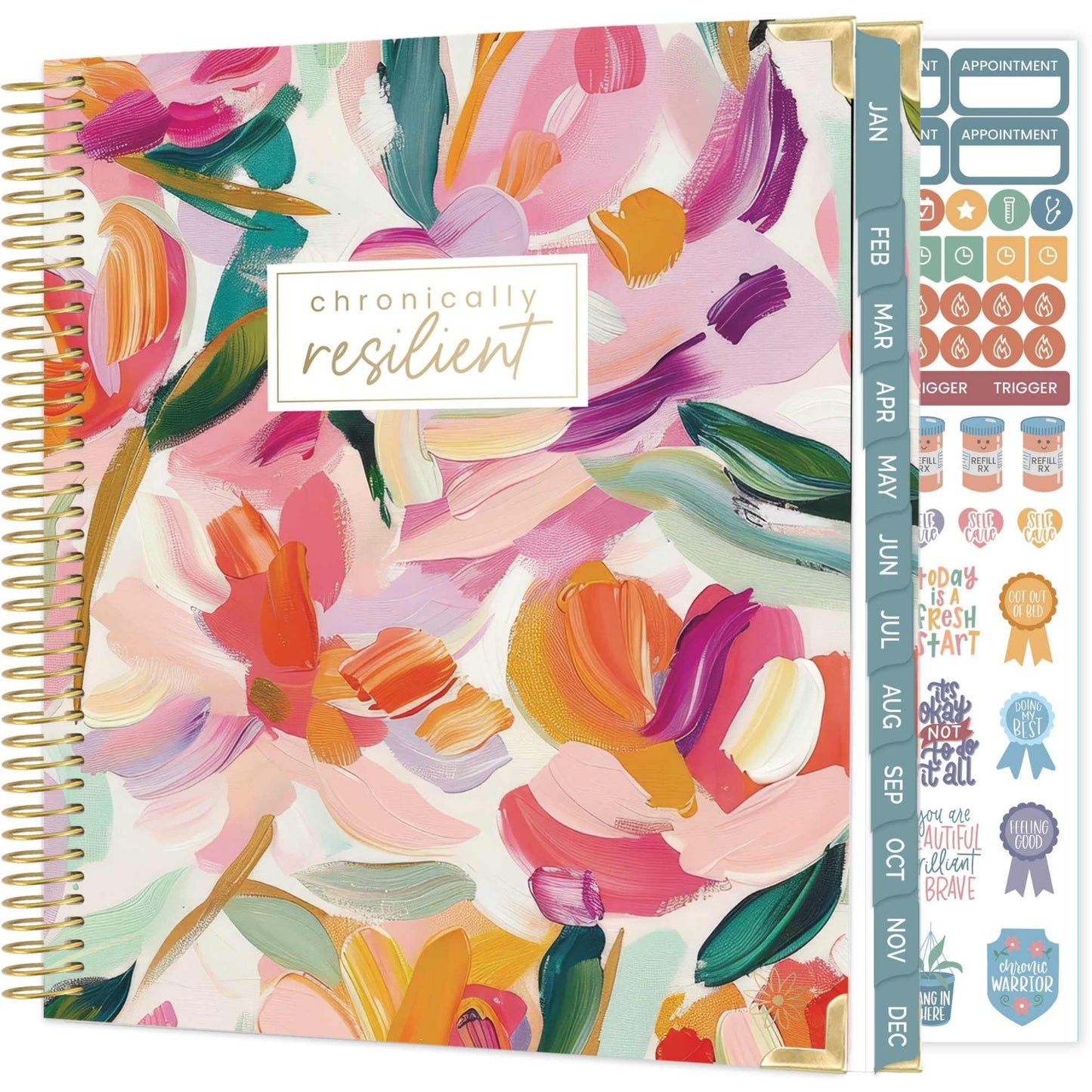 bloom daily planners Undated Chronic Illness Planner & Medical Journal - 12 Month Pain & Symptom Tracker, Mood & Medication Log, Appointment Organizer (7” x 9”) - Brushstroke Blooms