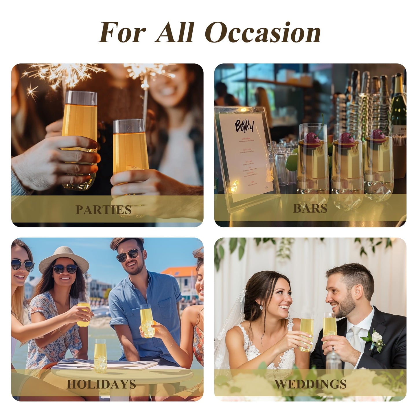 Goodluck 24 Pack 9 oz Stemless Plastic Champagne Flutes, Clear Disposable Champagne Toasting Glasses, Shatterproof and BPA-Free Drinkware for Party & Graduation & Wedding