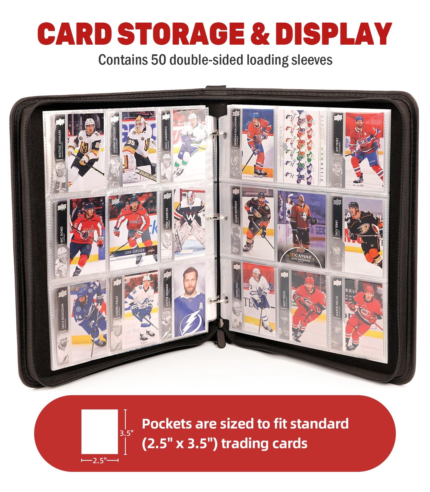 Hockey Card Binder with Sleeves, 900 Pockets 3-Ring Metal card Holder Protector Album, Card Storage Organizer Display Case Compatible with upper deck Trading Card, Sport, Football, Baseball, TCG Cards