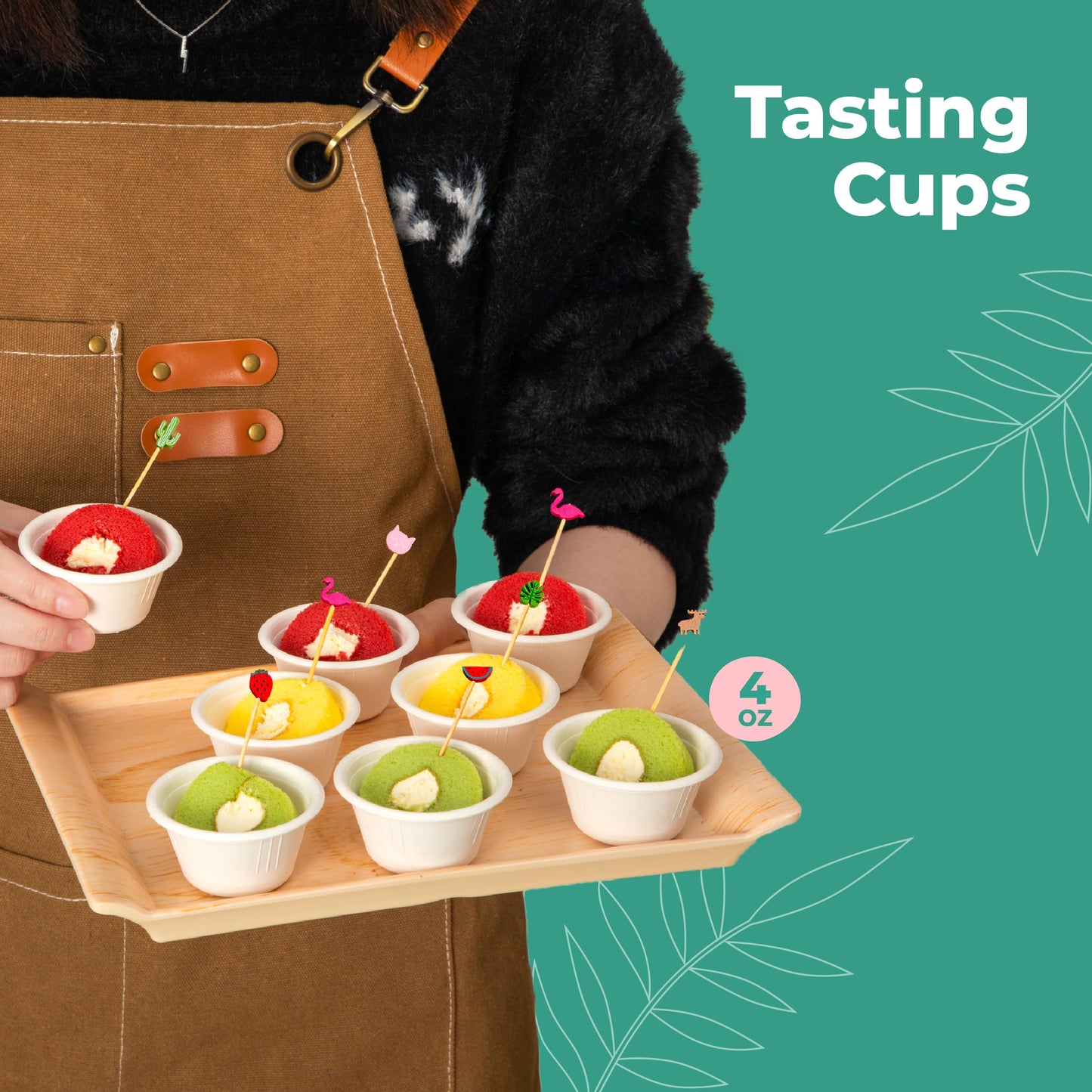 [200 Pack] 4 Oz White Compostable Disposable Cup - 100% Biodegradable Sugarcane / Bagasse, Paper and Plastic Cup Alternative, Eco Friendly Hot or Cold Food and Condiments Containers, Microwave Safe