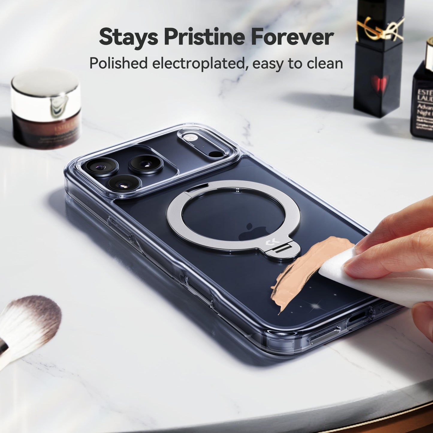 CASEKOO Clear for iPhone 17 Pro Max Case with 360 Spin Magnetic Stand [Fit for MagSafe][17FT Military Protection] Slim Polished for iPhone 17 Pro Max Case with Stand 6.9'', Clear