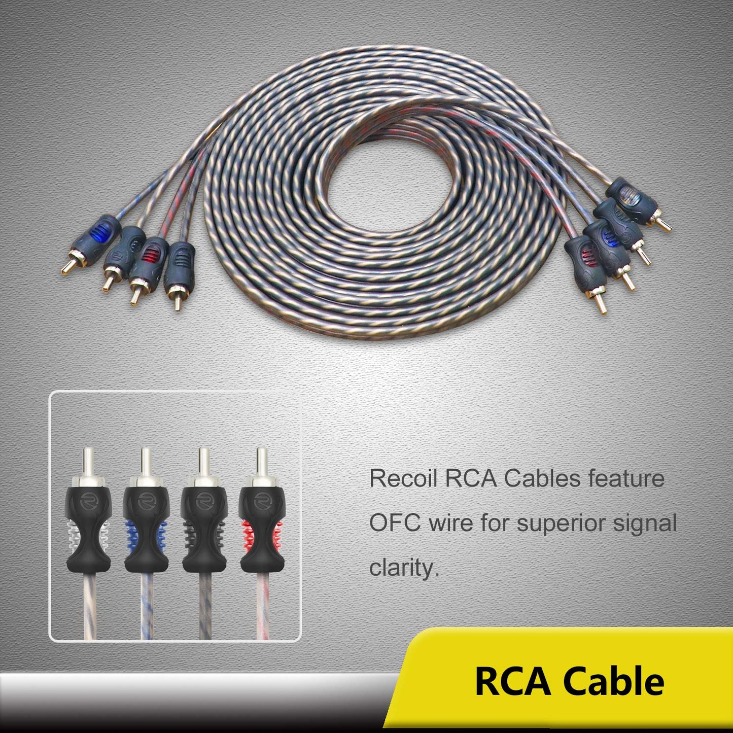 RECOIL RCK44 True 25mm² (4AWG) Complete 4 Channel CCA Amplifier Wiring Kits with RCA OFC Cable