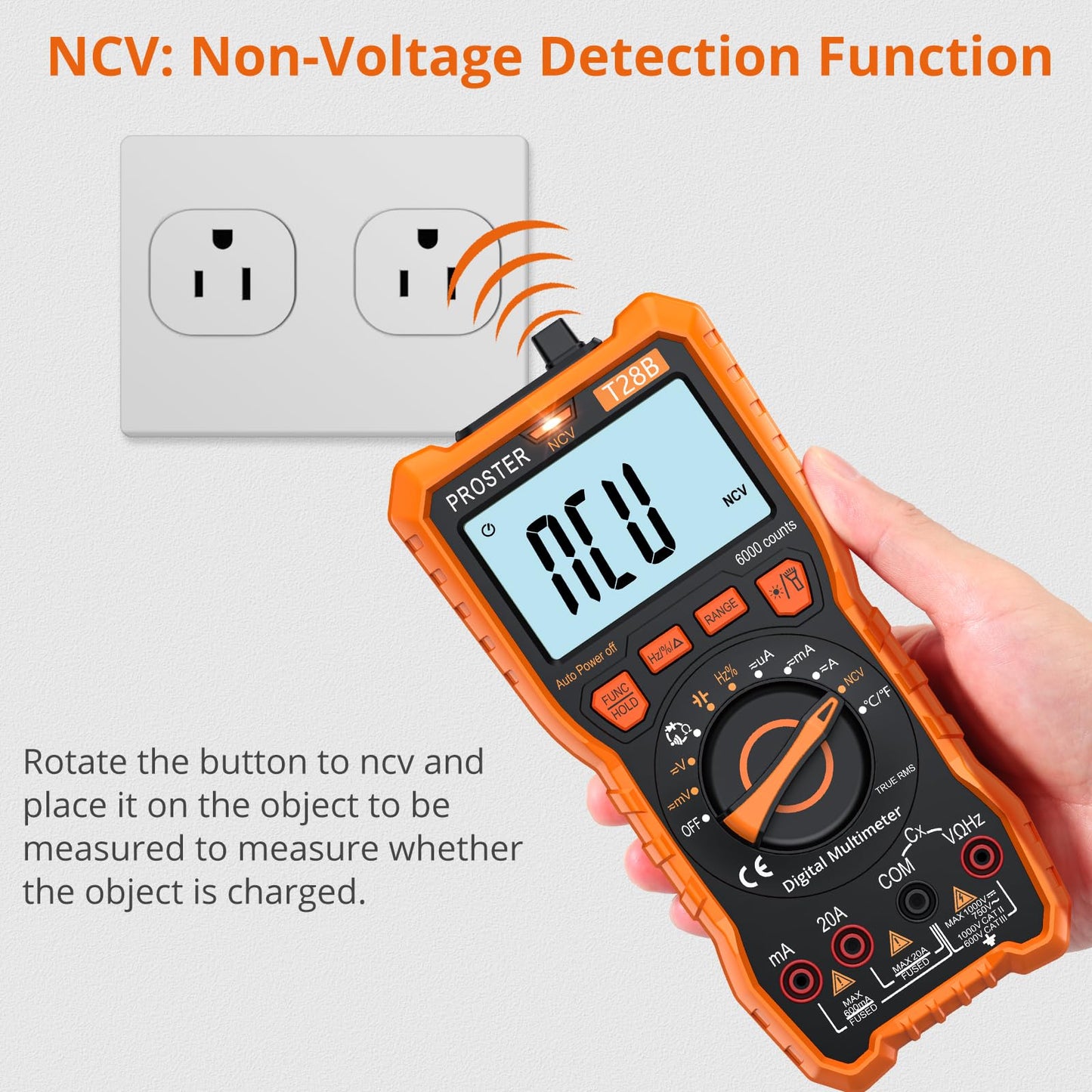 Proster Digital Multimeter 6000 Counts TRMS Auto Range NCV Detector DC AC Voltage Current Meter Temperature Capacitance Resistance Diode Continuity Tester