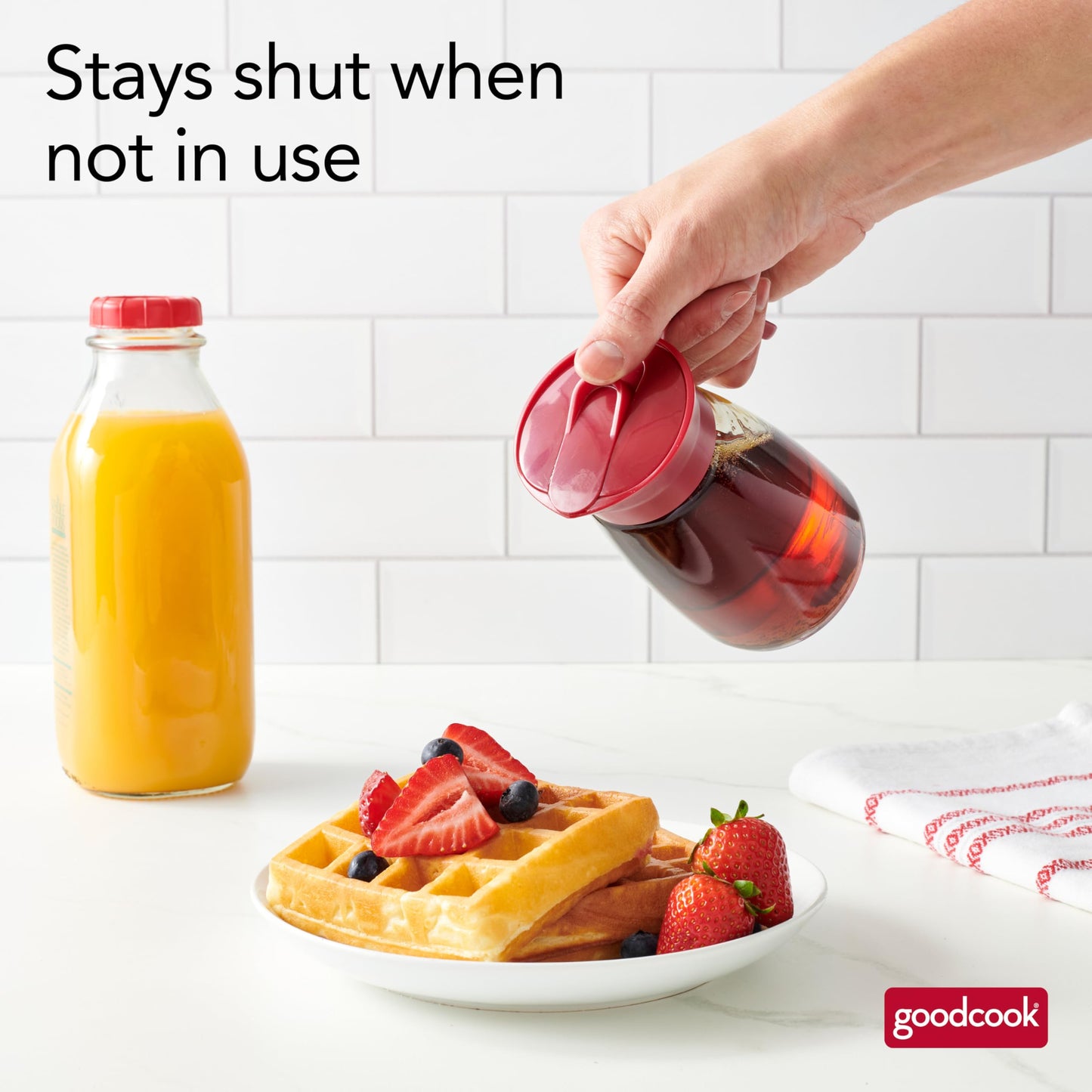GoodCook 12 oz. Glass Syrup Dispenser with Lid, Clear/Red