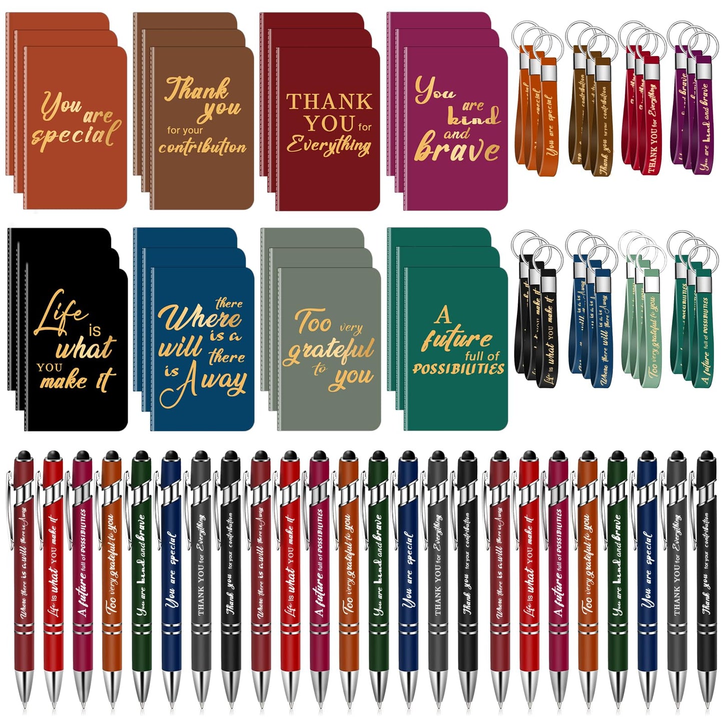 72 Pcs Thank You Gifts Teacher Gifts Employee Appreciation Gifts, Gifts Motivational Notepads Inspirational Ballpoint Pens Keychains for Teacher Student Coworkers Staff Volunteer Gifts