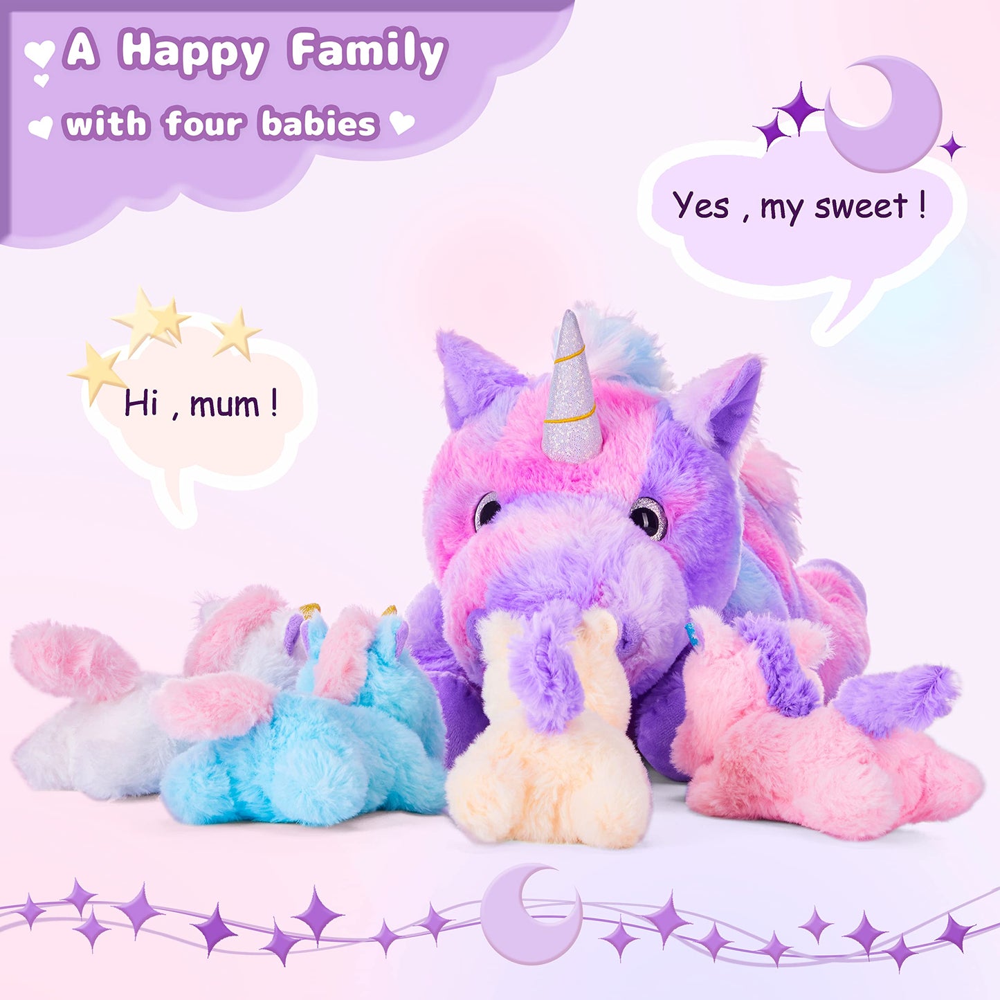 IKASA Mami Unicorn Cuddly Toy Soft Toy 48 cm Mum and Baby Plush Toy for Girls Age 4-6 Plush Toy, Gift for Children