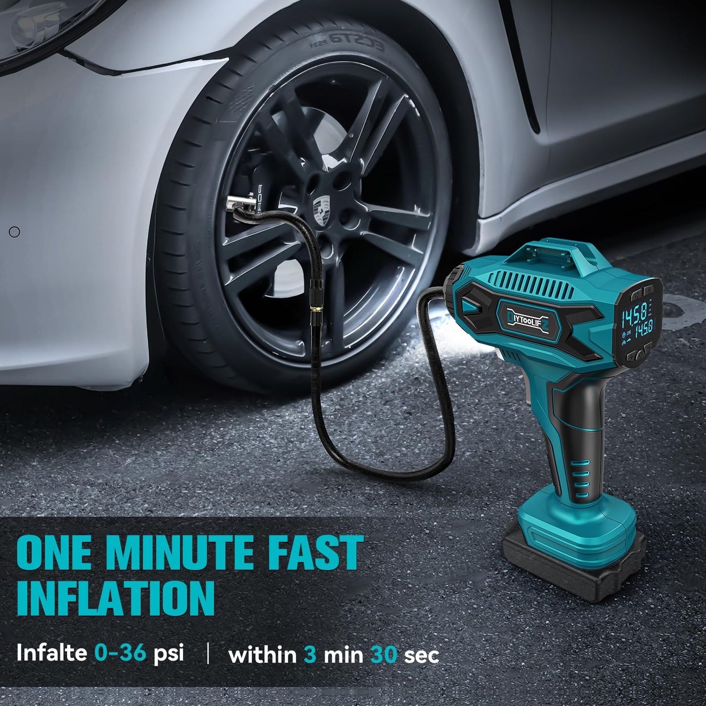 DIYtoolifz Tire Inflator Compatible with Makita 18V Air Compressor Cordless, 160PSI Portable Handheld Air Pump with Digital Pressure Gauge, Fast Inflation for Cars, Motorcycles, Bikes