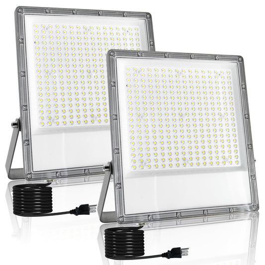 2 Pack 300W LED Flood Light Outdoor, Exterior Flood Lights, Outdoor Flood Lights, Plug in Flood Light, for Yard, Garden, Playground, Lawn, Garages,Basketball Court, Stadium