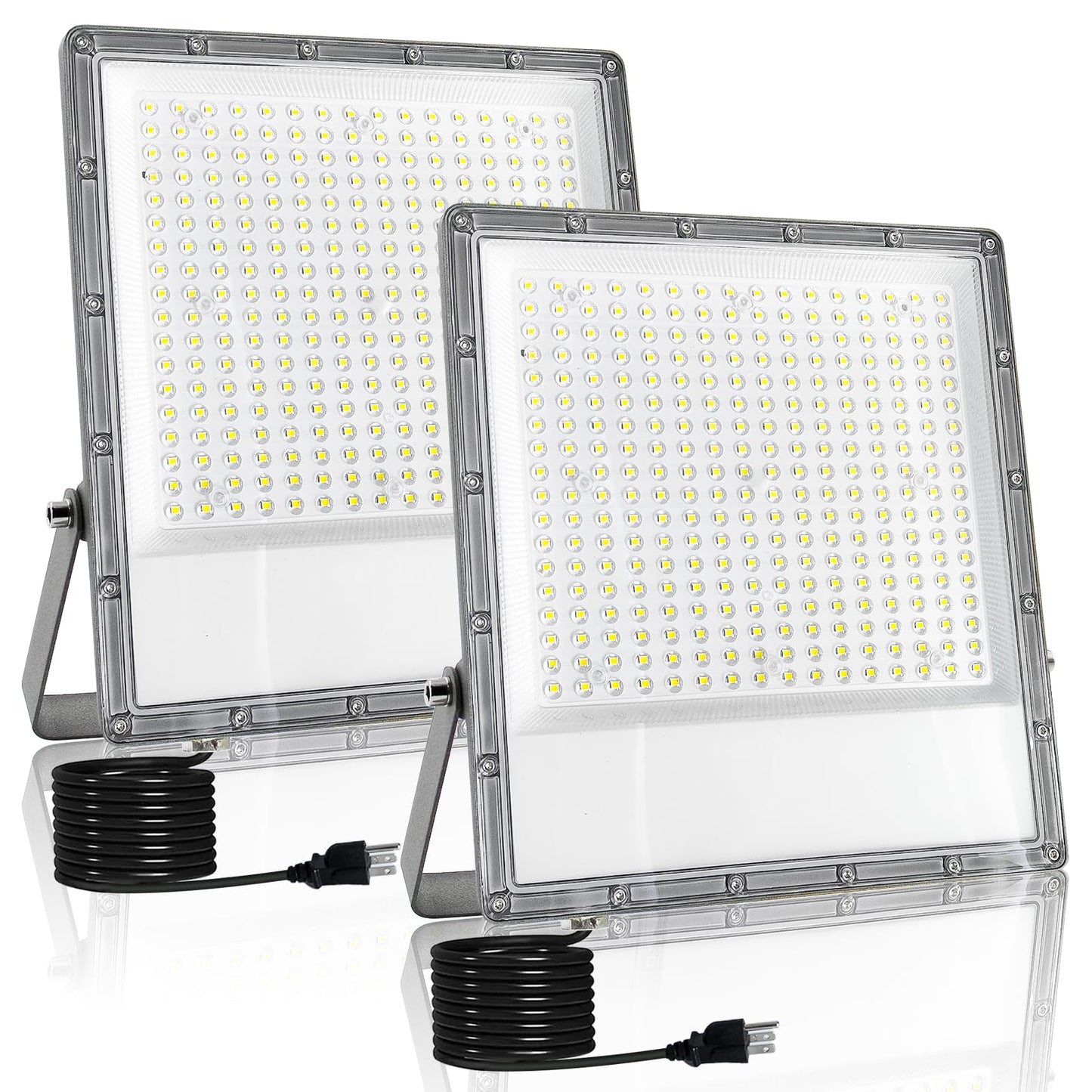 2 Pack 300W LED Flood Light Outdoor, Exterior Flood Lights, Outdoor Flood Lights, Plug in Flood Light, for Yard, Garden, Playground, Lawn, Garages,Basketball Court, Stadium
