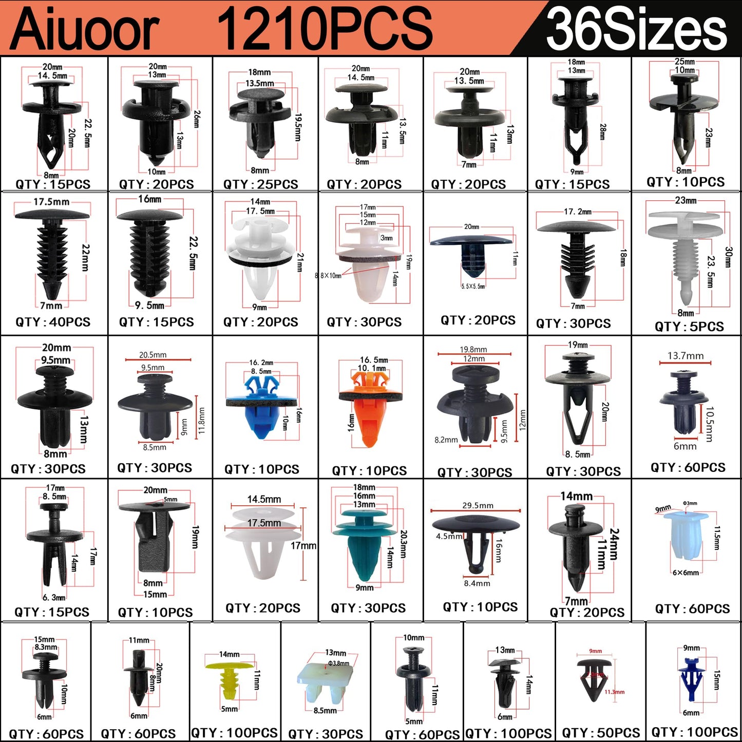 Car Clips 1345PCS Set Car Retainer Clips Bumper Clips Plastic Rivets Auto Clips Nylon Push Pins Clips Fender Clips Car Door Trim Panel Clips for Car - Toyota GM Ford Honda Acura Chrysler…