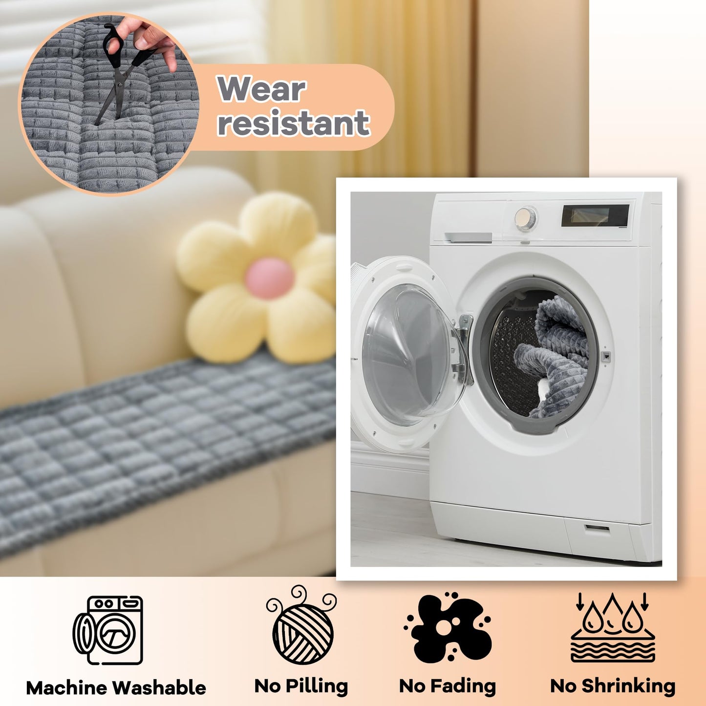 Flying Paws Washable Dog Couch Cover Protector, Non Slip Dog Bed Mat Machine Washable Large Blanket for Dogs, Pet Couches Covers for Sofa (Grey, 27.6 * 70.9 '')