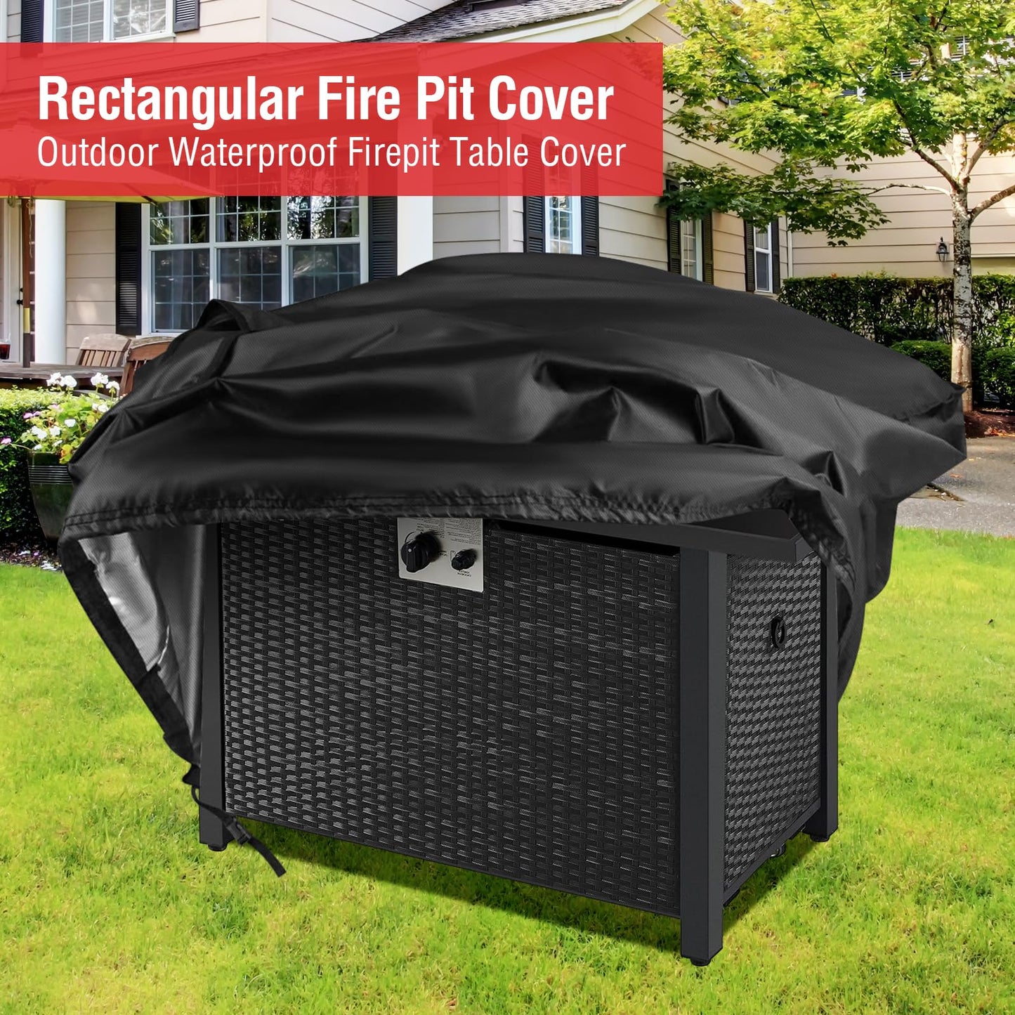 Youlvy Rectangular Fire Pit Cover 43 inch, Propane Gas Fire Pit Table Cover,Outdoor Waterproof Firepit Table Cover - 43 X 22 X 25 Inch