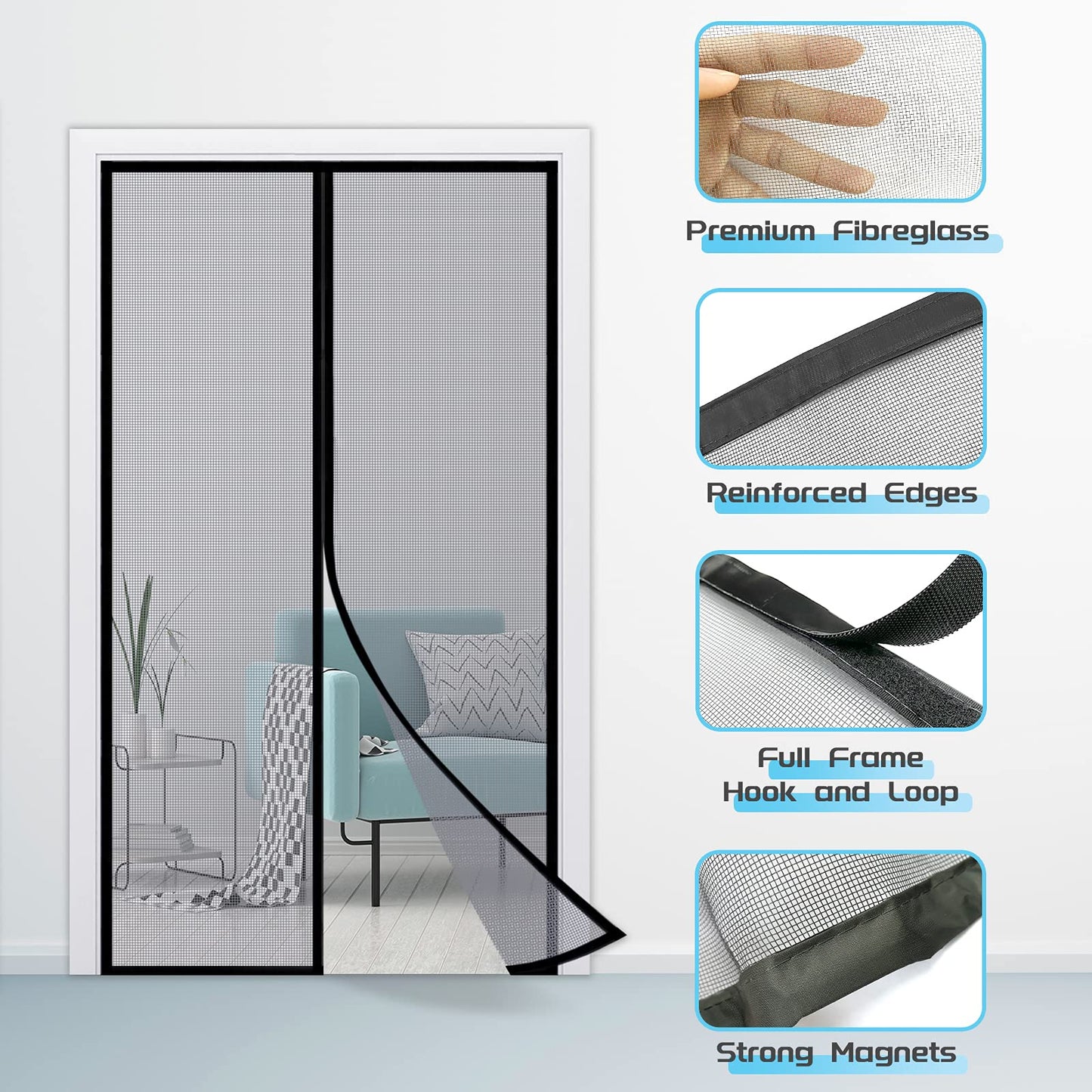 TheFitLife Fiberglass Magnetic Screen Door - Heavy Duty Mesh Curtain with Full Frame Hook and Loop Powerful Magnets That Snap Shut Automatically (36"x83" Fits Door Size up to 34"x82" Max)
