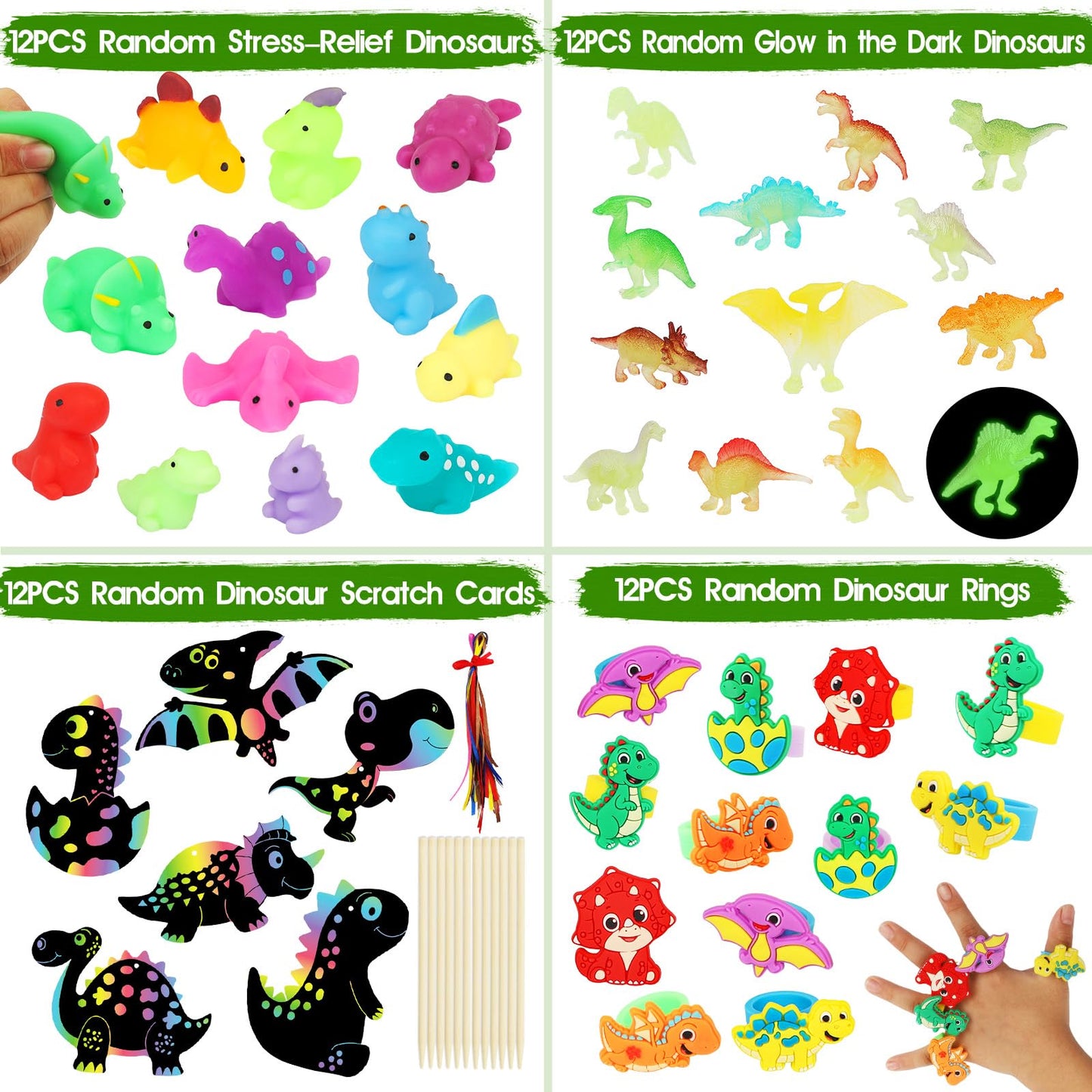 RichSmile 352PCS Dinosaur Party Favors, Dinosaur Birthday Party Decorations Supplies, Stickers Keychains Goodie Bags for Kids Birthday Gifts, Dino Slingshot Finger Fidget Toys Bulk