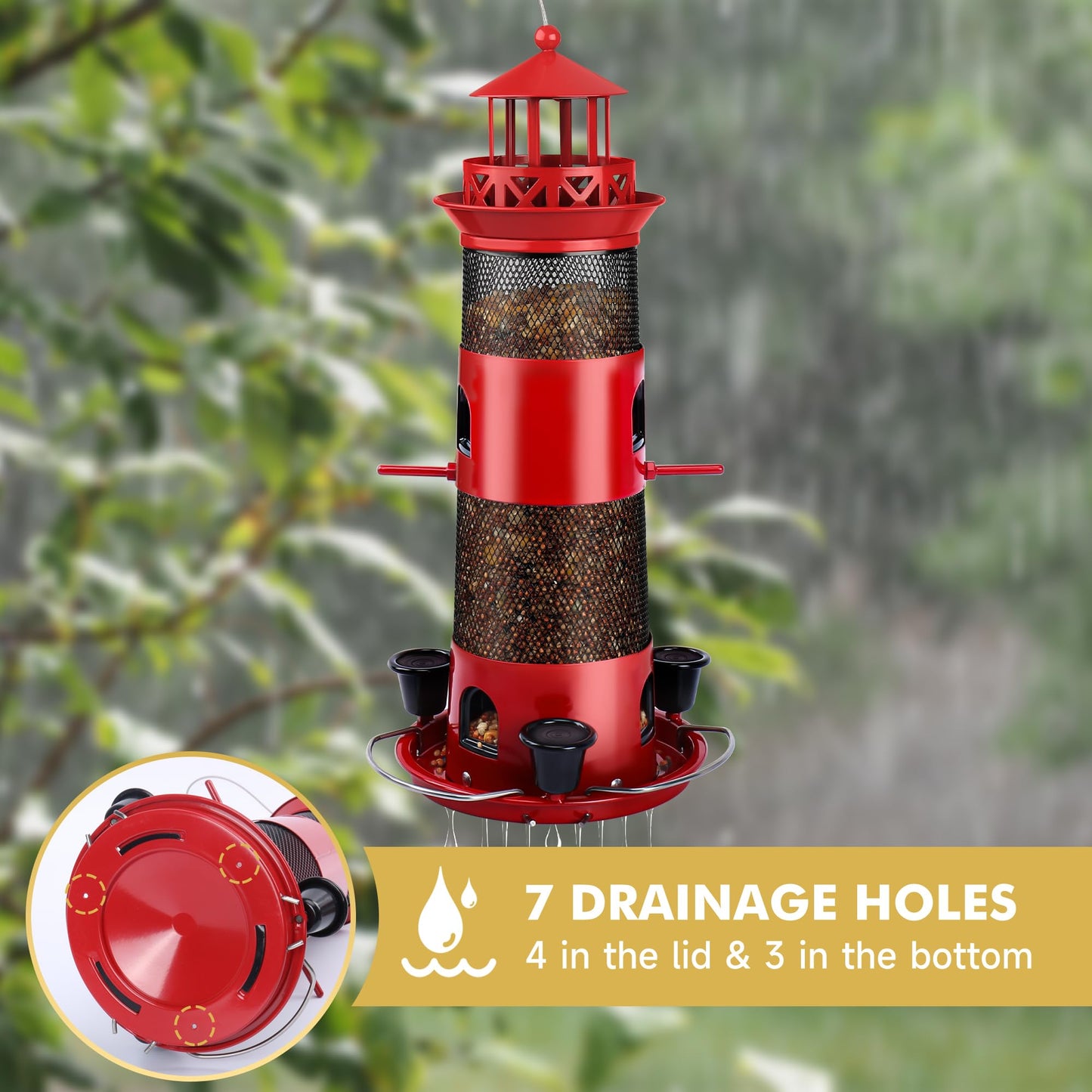 Decflow Bird Feeders for Outdoors Hanging, Wild Bird Feeder for Outside Bird with Three Water Cups, 4 lbs Large Capacity Durable Metal Bird Seed Feeder for Small Birds