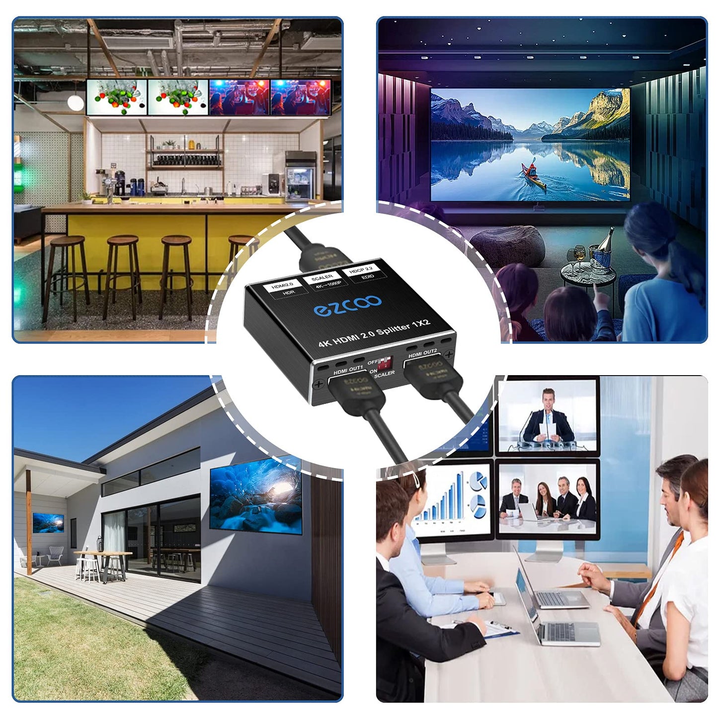 4K HDMI Splitter 1x2 HDR D-olby Vision Atmos - HDMI Down Scaler 1080P, EDID DIP Panel Switch Splitter 1 in 2 Out 4K 60Hz 4:4:4 HDCP2.2, Firmware Upgrade,USB Power,Mini SP12H2