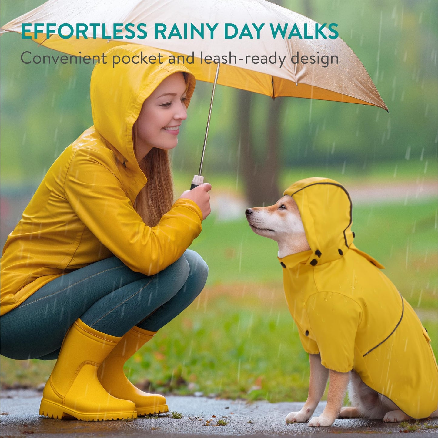 Navaris Hooded Dog Rain Jacket - Dog Raincoat Waterproof - Water-Resistant Rain Coat with Removable Hood - Raincoats with Sizes for Small Medium & Large Dogs - M Yellow