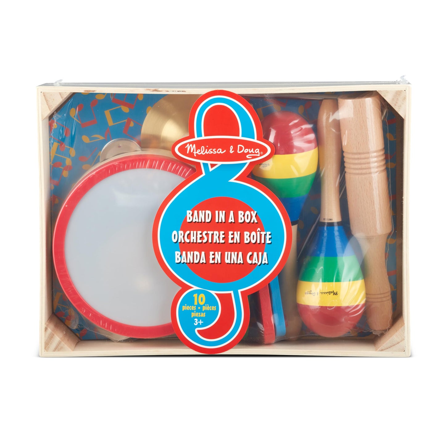 Melissa & Doug Band-in-a-Box Clap! Clang! Tap! Wooden and Metal Musical Instrument Play Set for Kids
