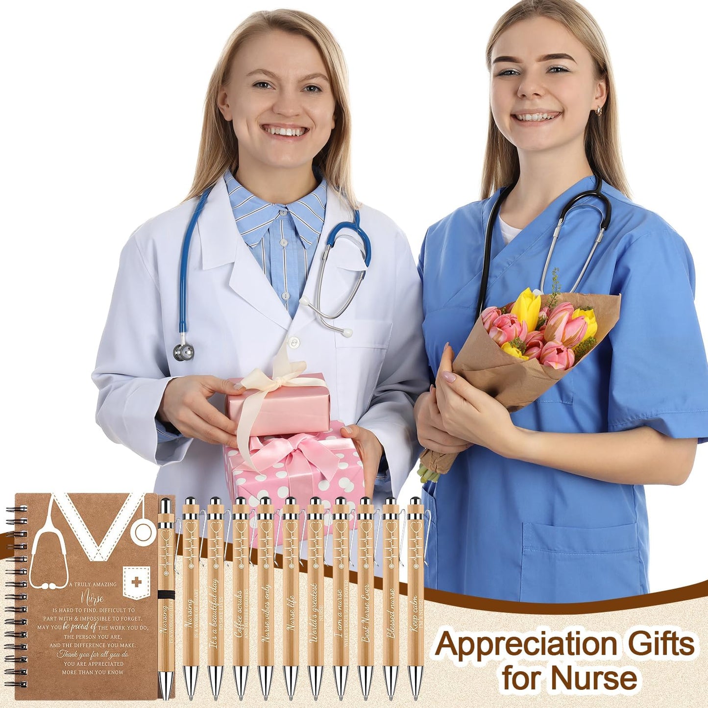 10 Sets Nurse Appreciation Gifts Bulk Thank You Gift Inspirational Spiral Notebook Motivational Ballpoint Pens Nurses Week Gifts for Doctor Medical Nursing Graduation Gift Teacher Coworker Colleagues