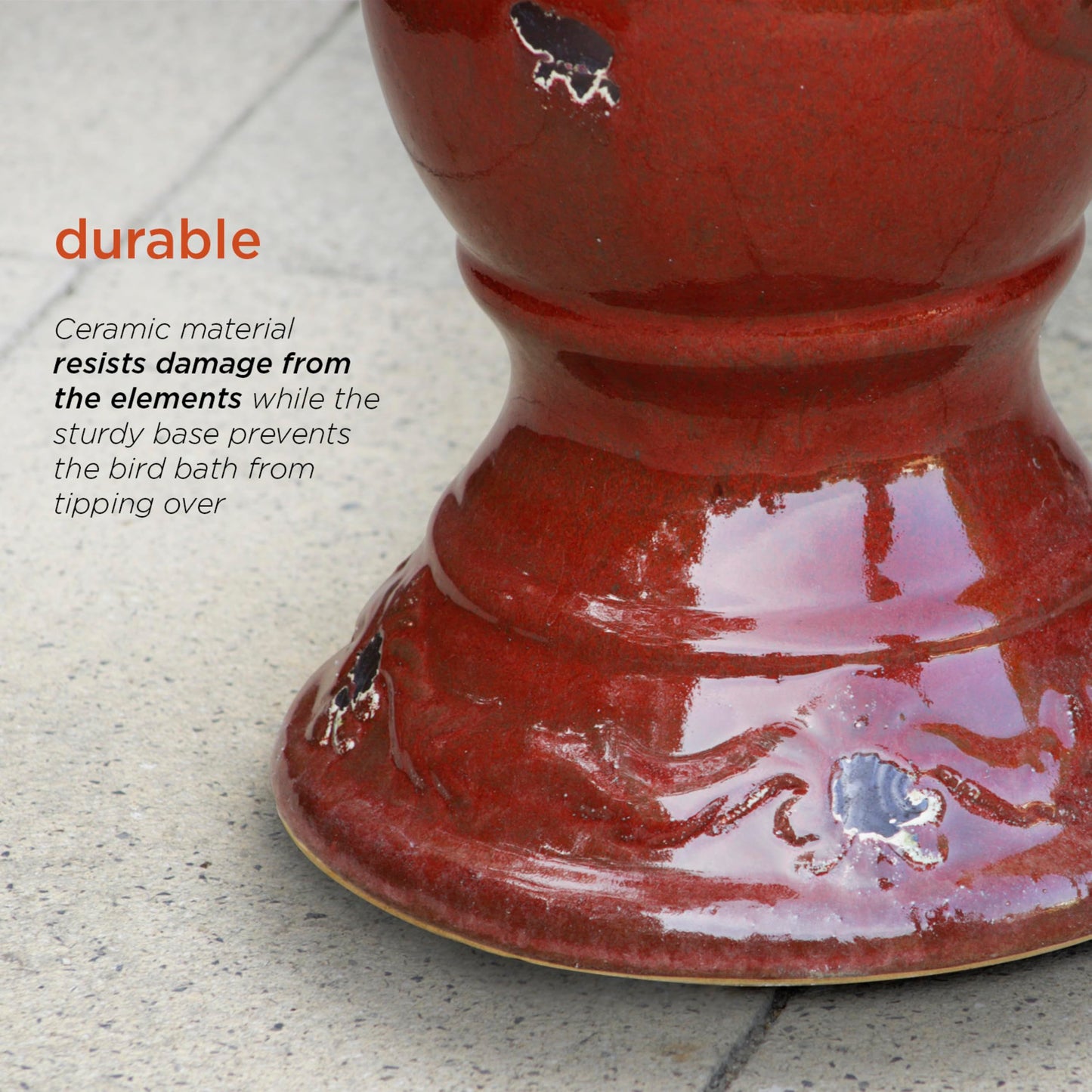 Alpine Corporation 25" Tall Outdoor Ceramic Antique Pedestal Birdbath with 2 Bird Figurines, Red