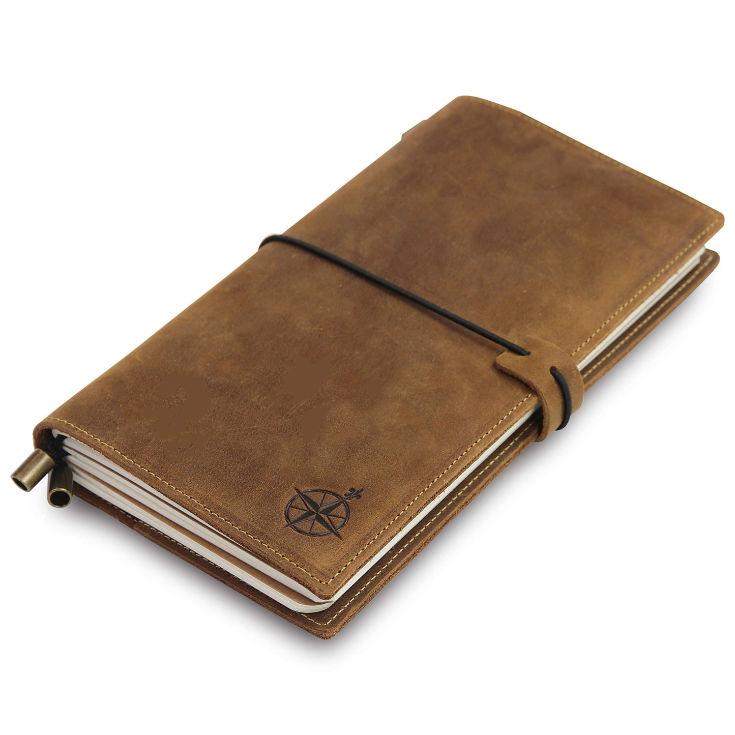 Wanderings Leather Travel Journal with Pockets -4.75" x 8.5" (12 x 22cm) - Refillable Notebook Organizer - Hand-Crafted Genuine Leather Notebook with Pockets for Travelers - Blank Inserts